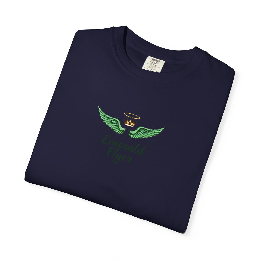 Emerald Flyer T-Shirt – 'Born to Fly' Winged Crown Graphic Tee