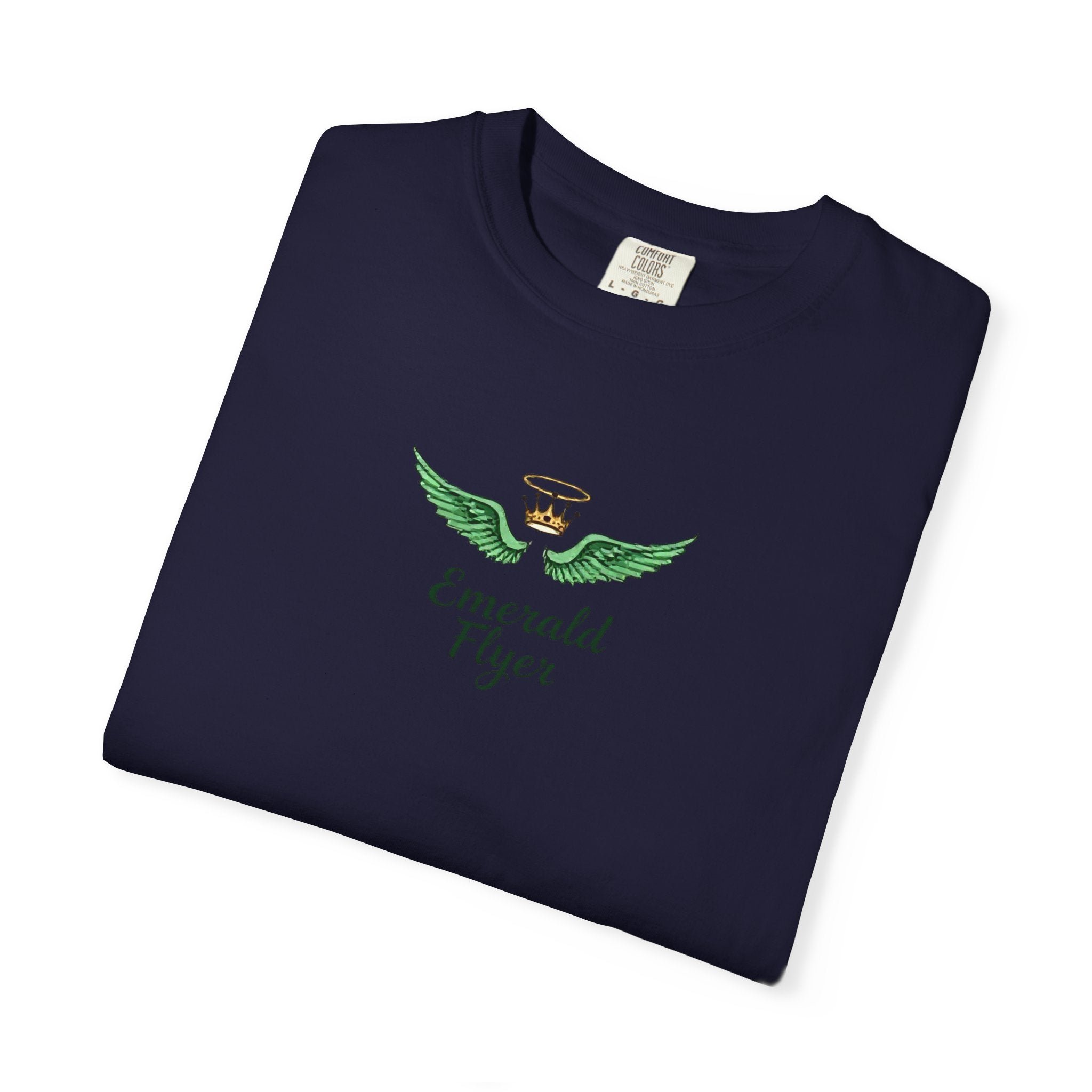 Emerald Flyer T-Shirt – 'Born to Fly' Winged Crown Graphic Tee