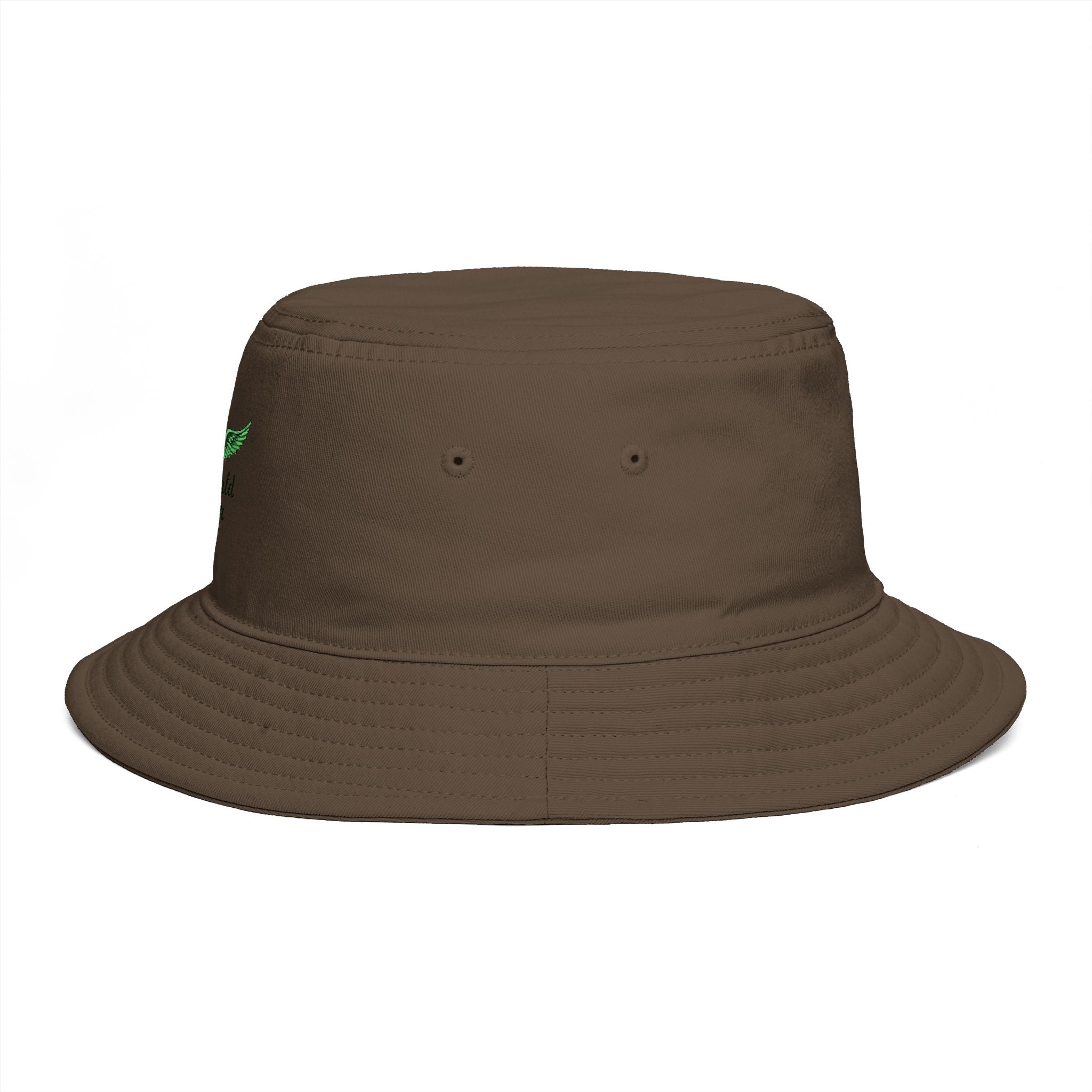 Emerald Tiger Brown Bucket Hat — Embroidered Green Winged Tiger Logo