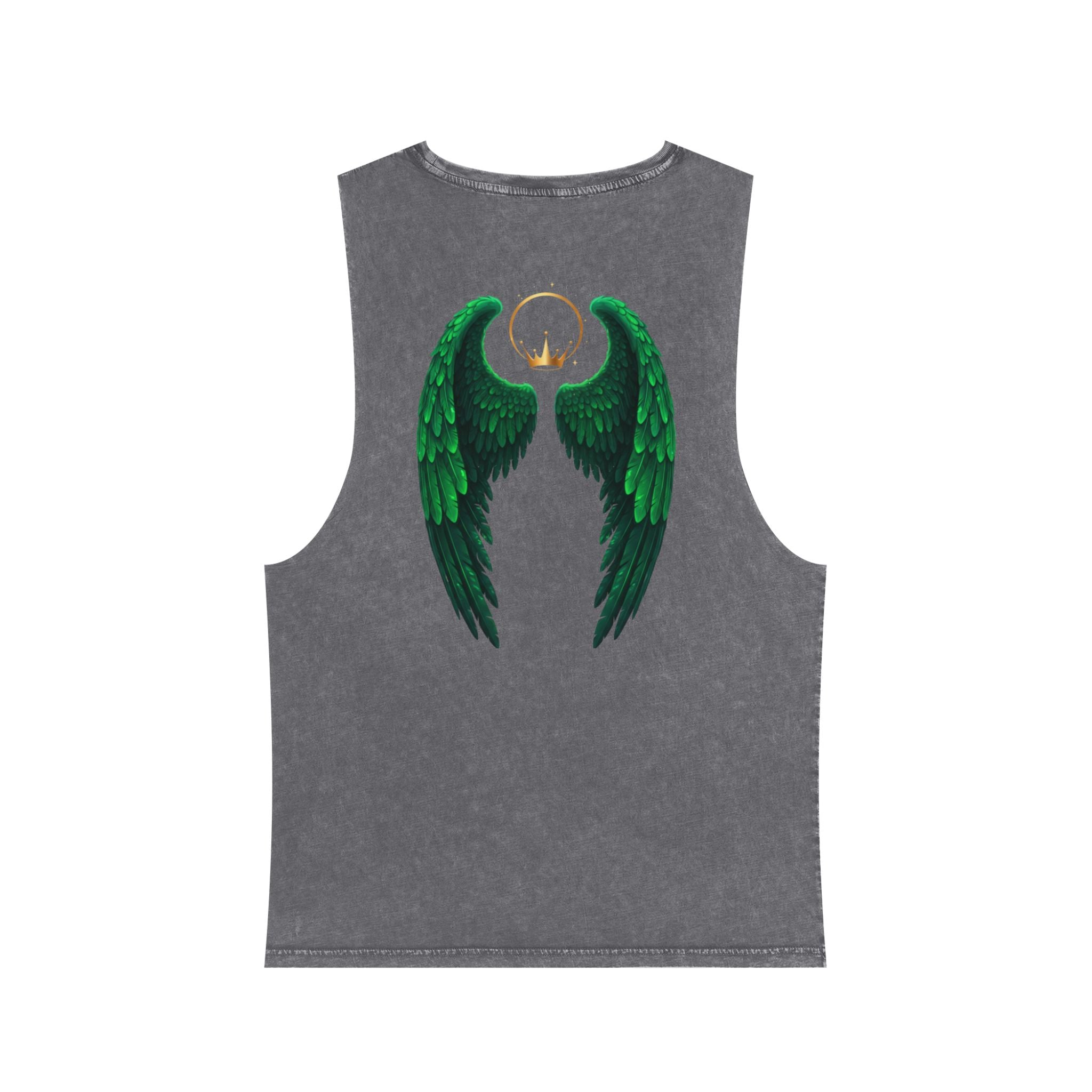 Born to Fly Tank Top — Green Angel Wings Stonewash Muscle Tee