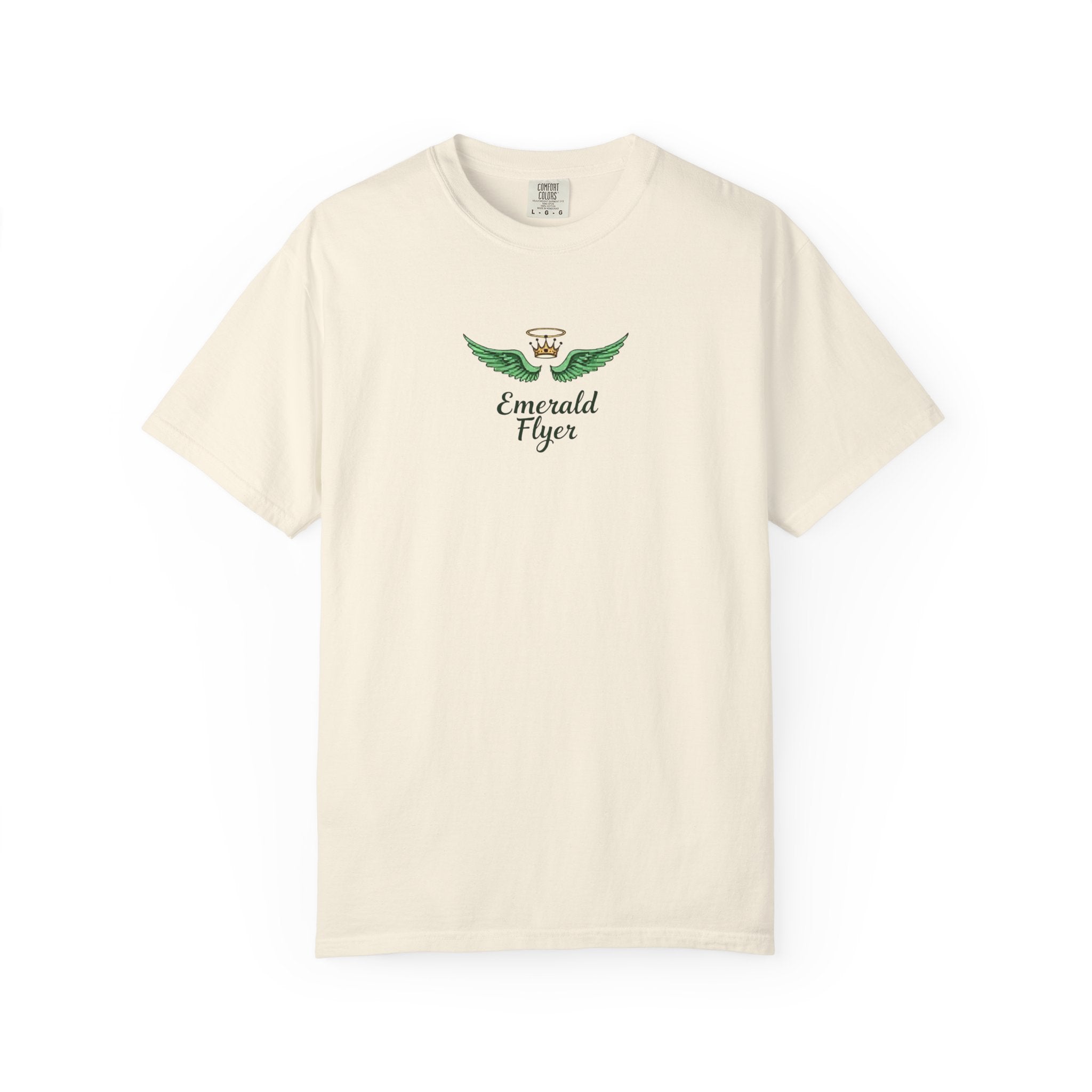 Emerald Flyer T-Shirt – 'Born to Fly' Winged Crown Graphic Tee
