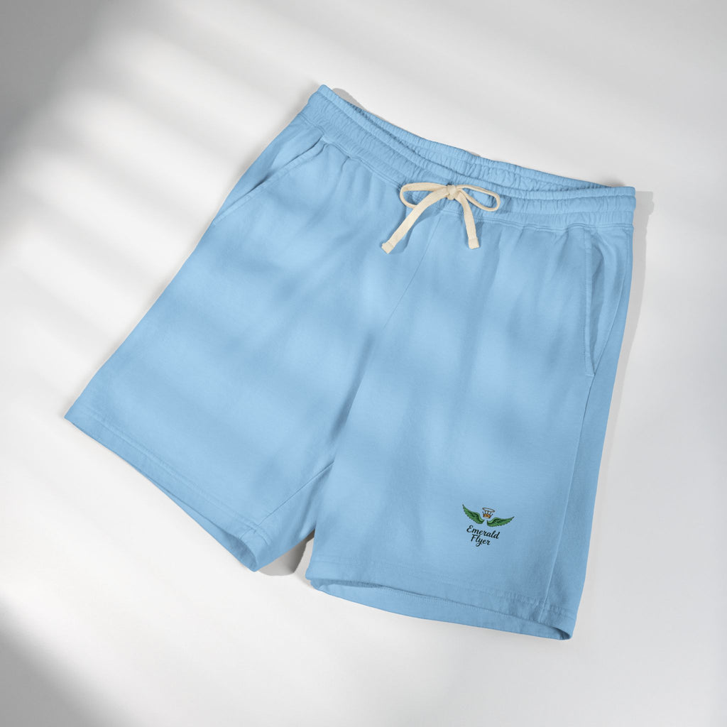 Emerald Flyer Fleece Sweat Shorts — Lightweight Garment-Dyed Lounge Shorts