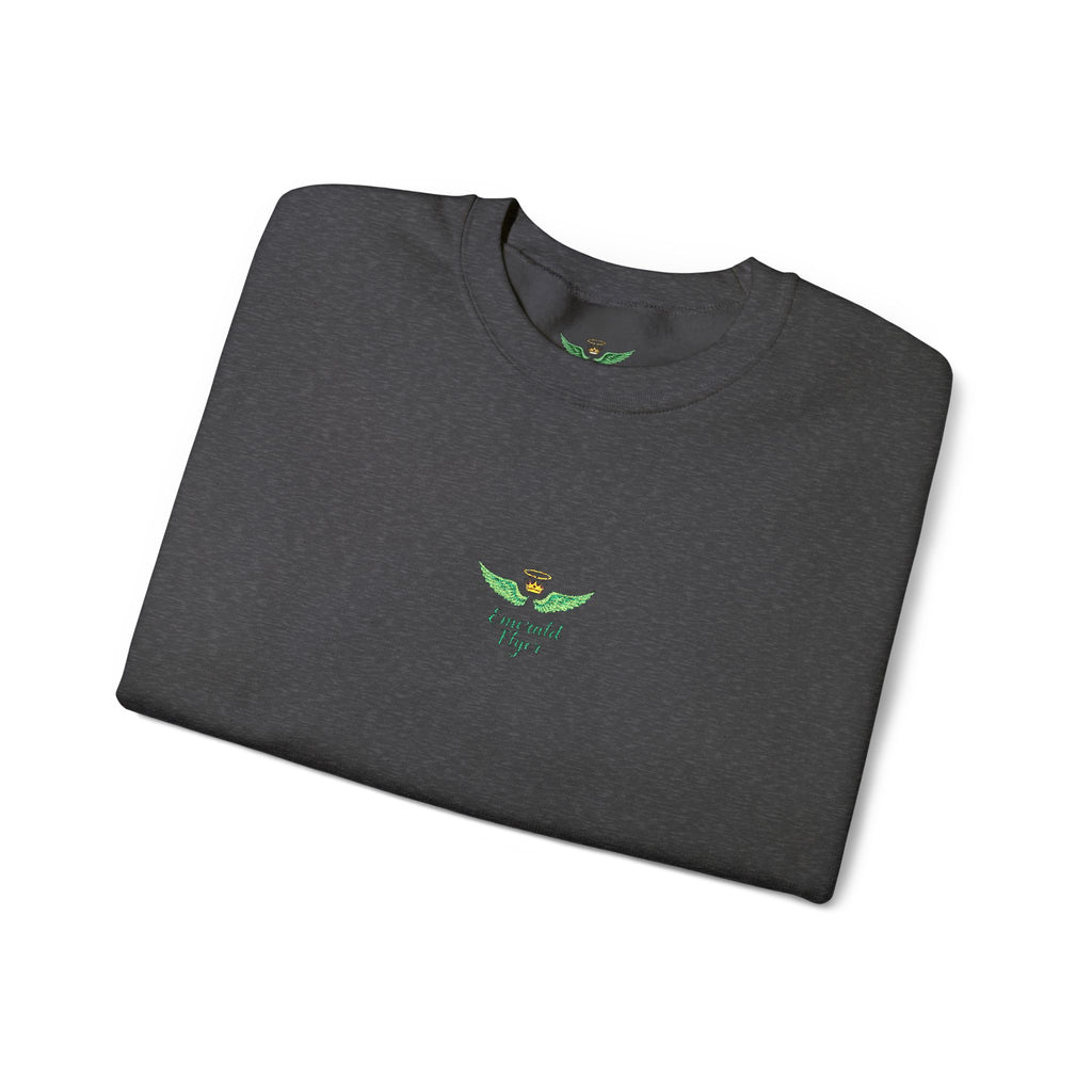 White Crewneck Sweatshirt with Tiny Green Plant Embroidery – “Plant Babe” Minimal Floral Design