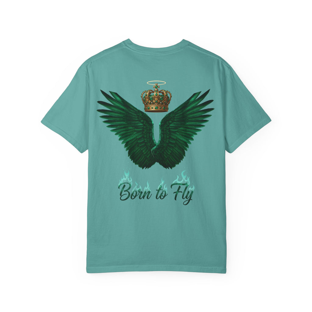 Emerald Flyer T-Shirt – 'Born to Fly' Winged Crown Graphic Tee