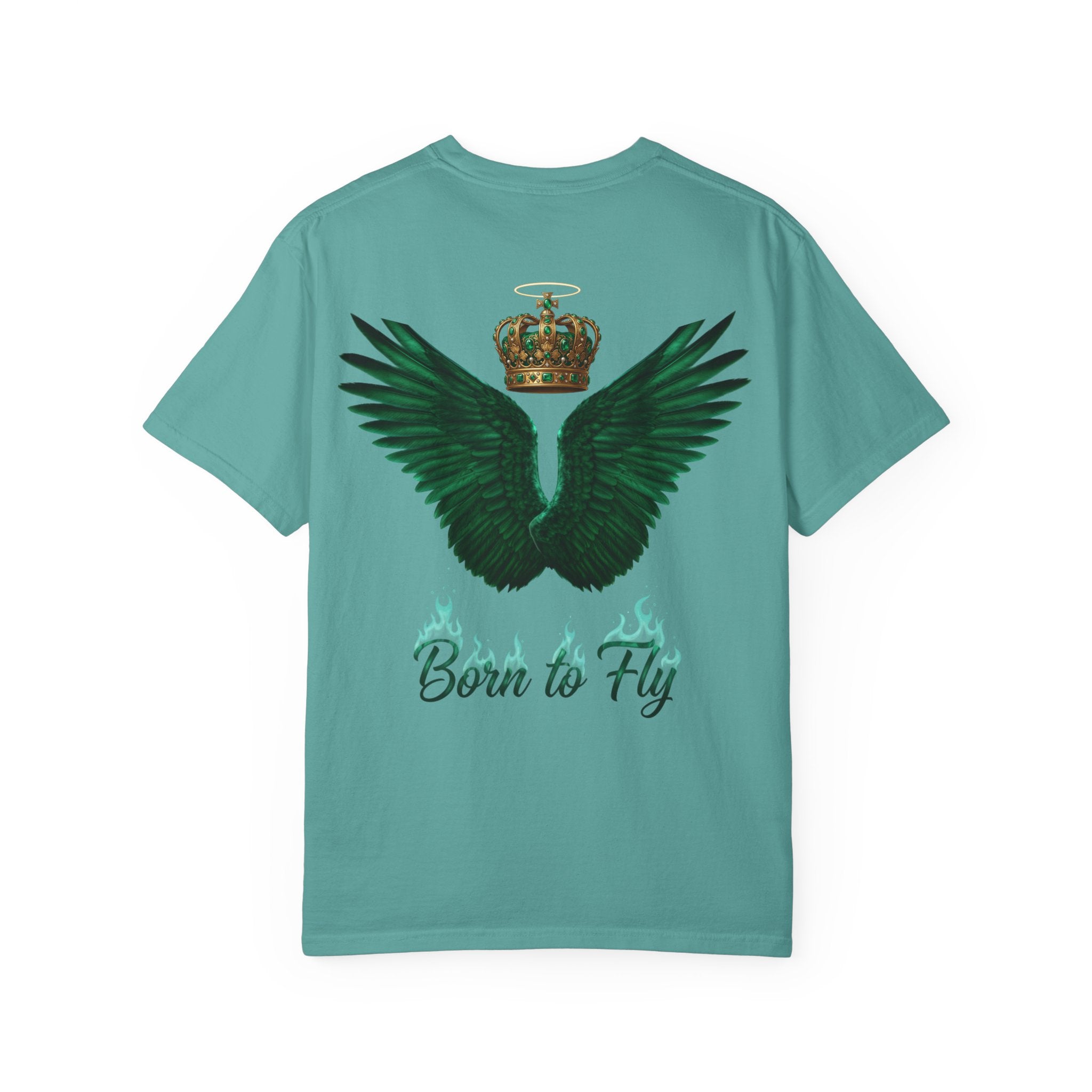 Emerald Flyer T-Shirt – 'Born to Fly' Winged Crown Graphic Tee