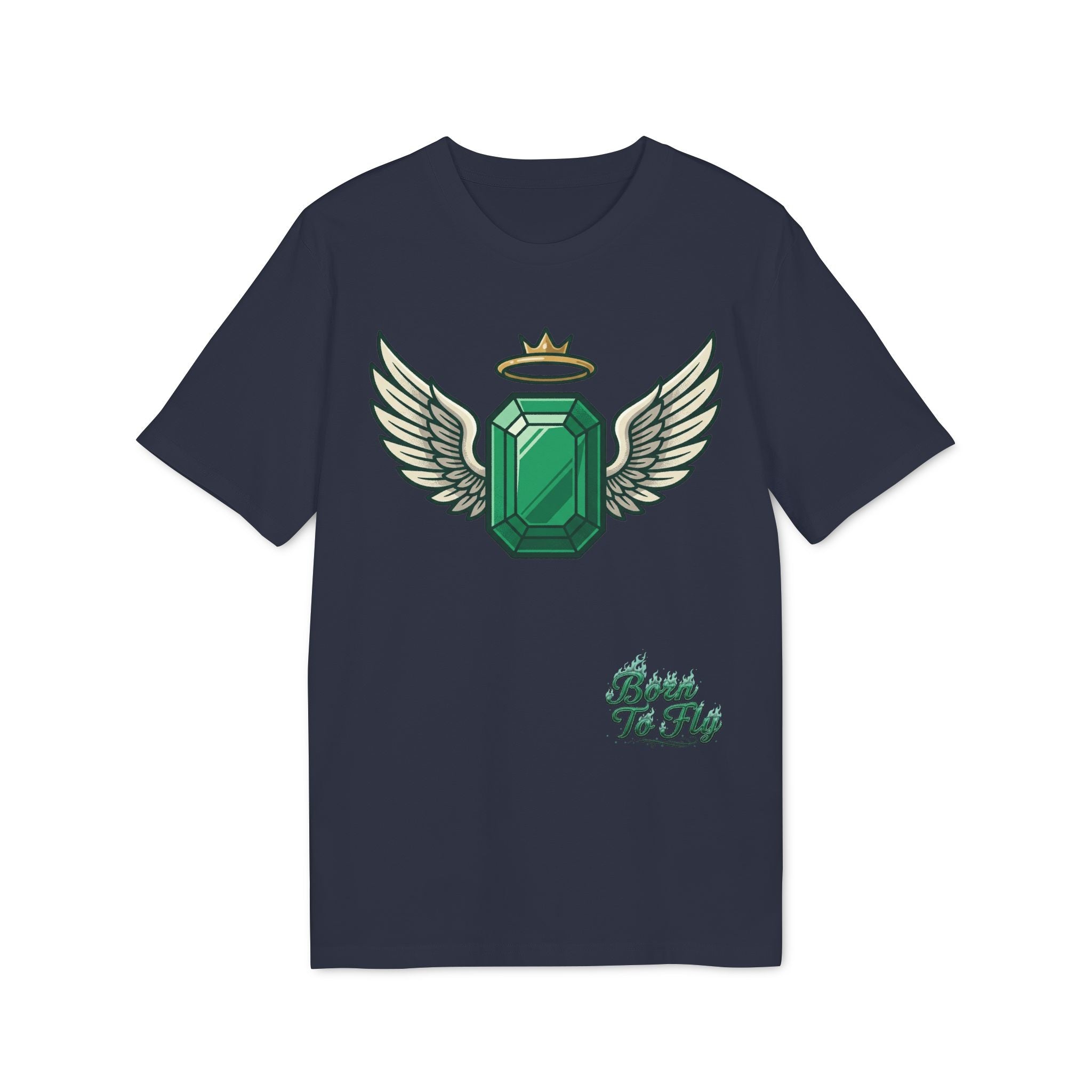 Emerald Flyer T-Shirt — Winged Gem Graphic "Born To Fly"