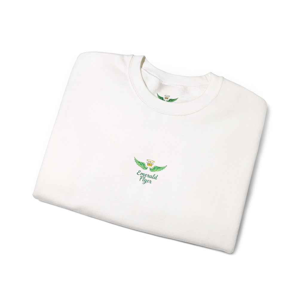 White Crewneck Sweatshirt with Tiny Green Plant Embroidery – “Plant Babe” Minimal Floral Design