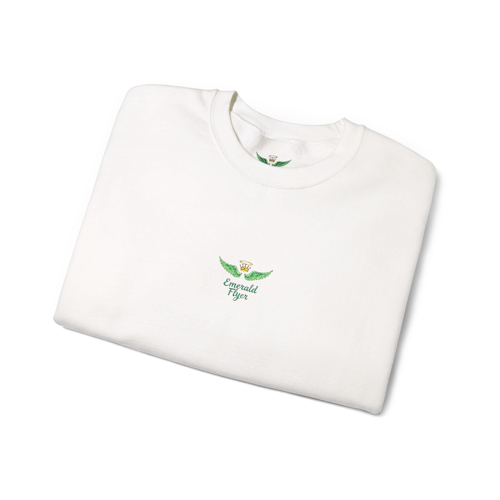 White Crewneck Sweatshirt with Tiny Green Plant Embroidery – “Plant Babe” Minimal Floral Design