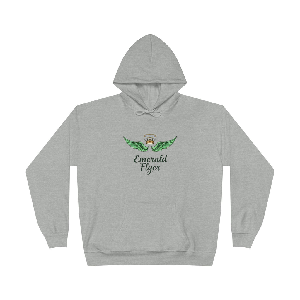 Emerald Flyer Hoodie — Green Winged Crown Graphic Pullover
