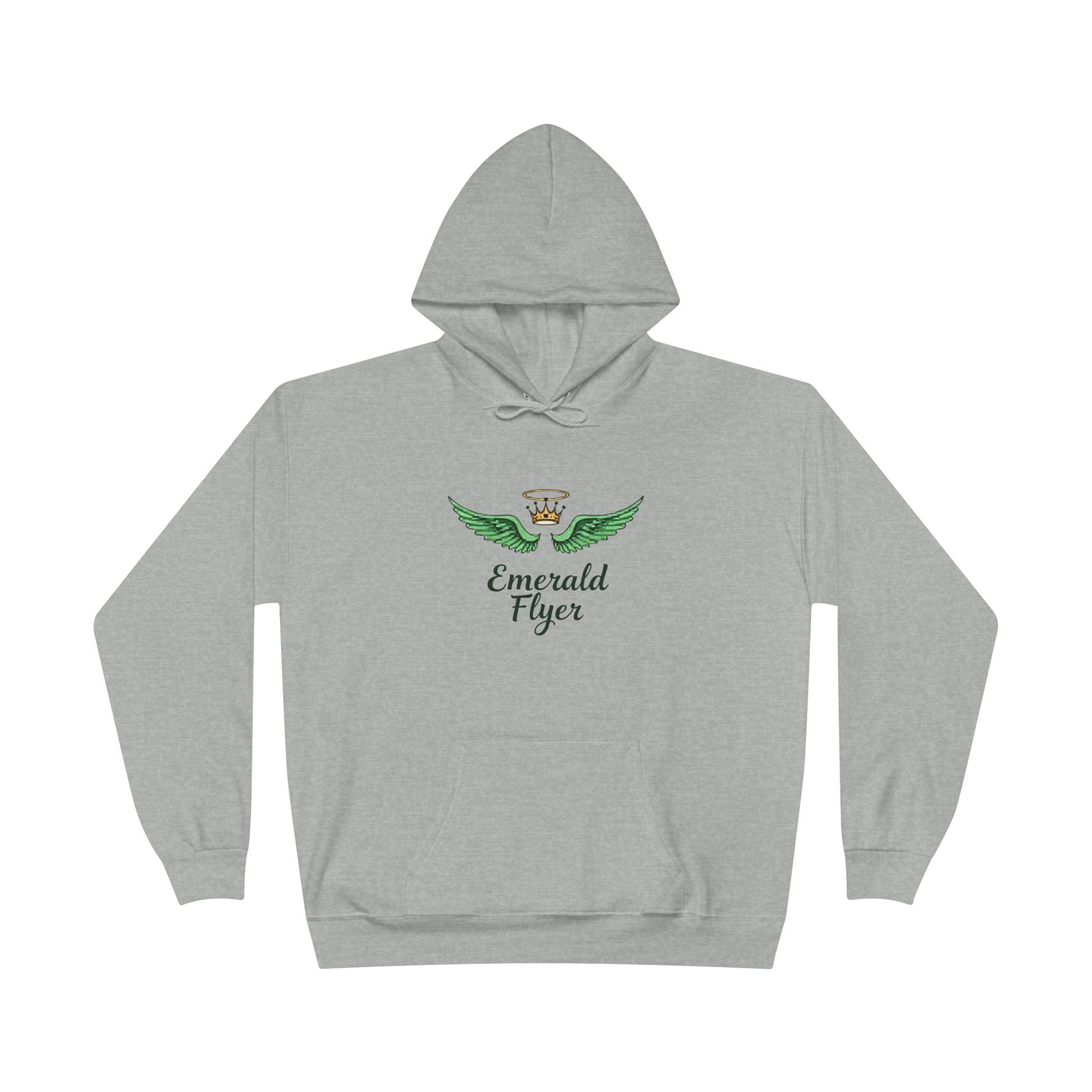 Emerald Flyer Hoodie — Green Winged Crown Graphic Pullover