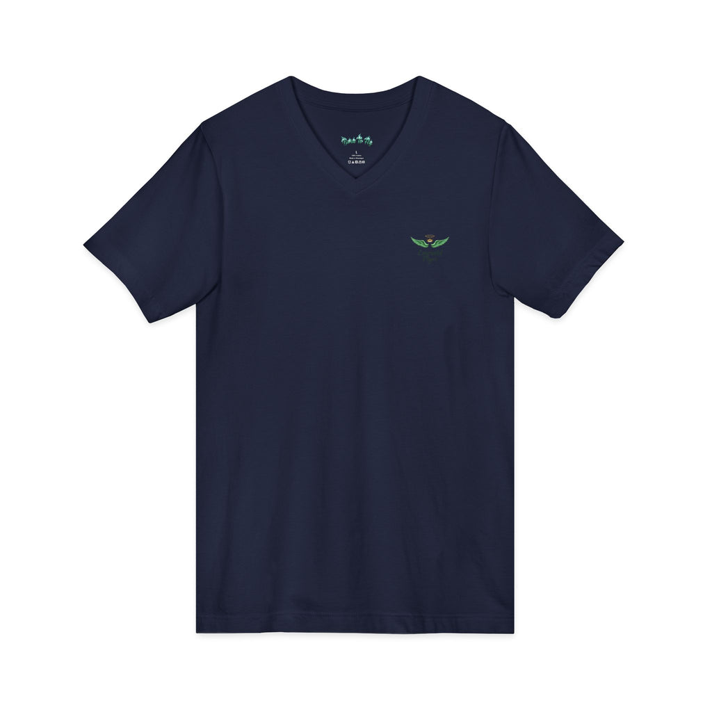 Minimal 'Grow Wild' V-Neck Tee — Small Leaf Chest Graphic, Eco Casual Shirt