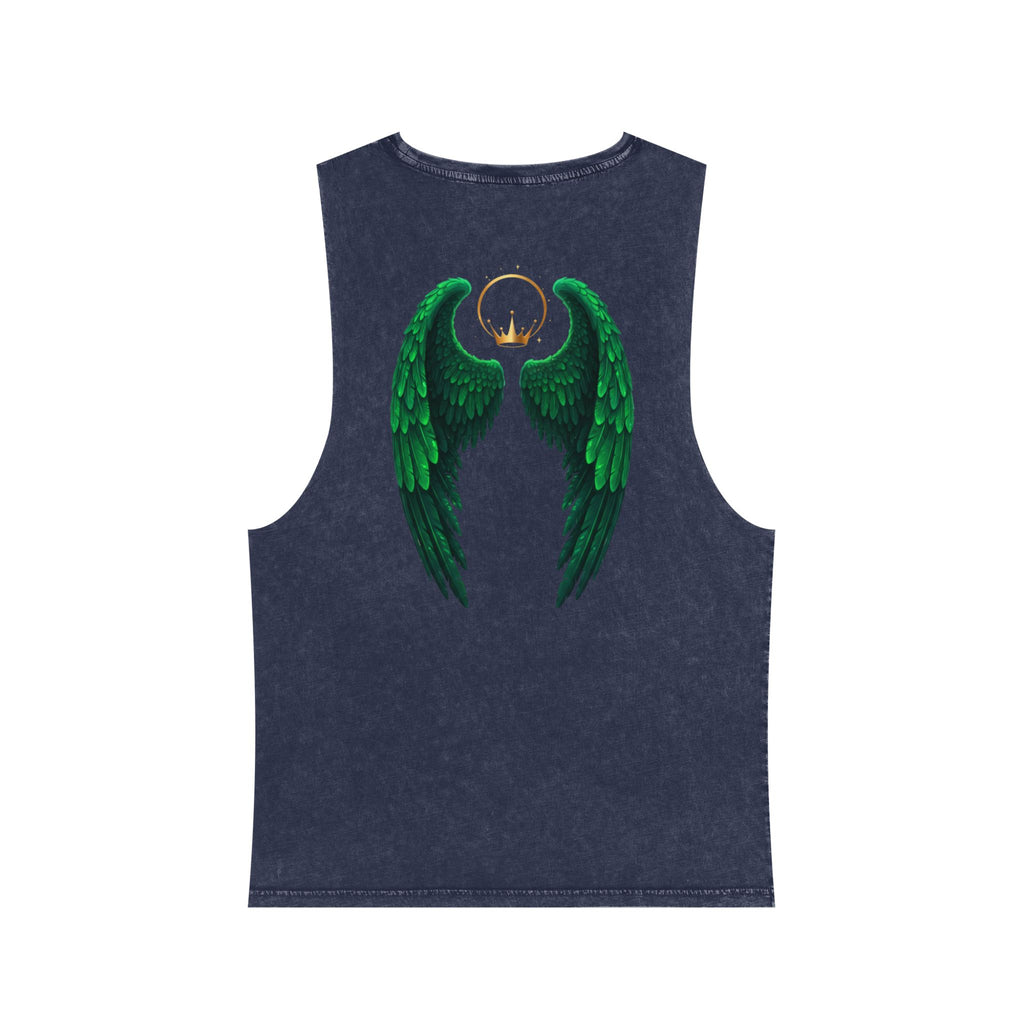 Born to Fly Tank Top — Green Angel Wings Stonewash Muscle Tee