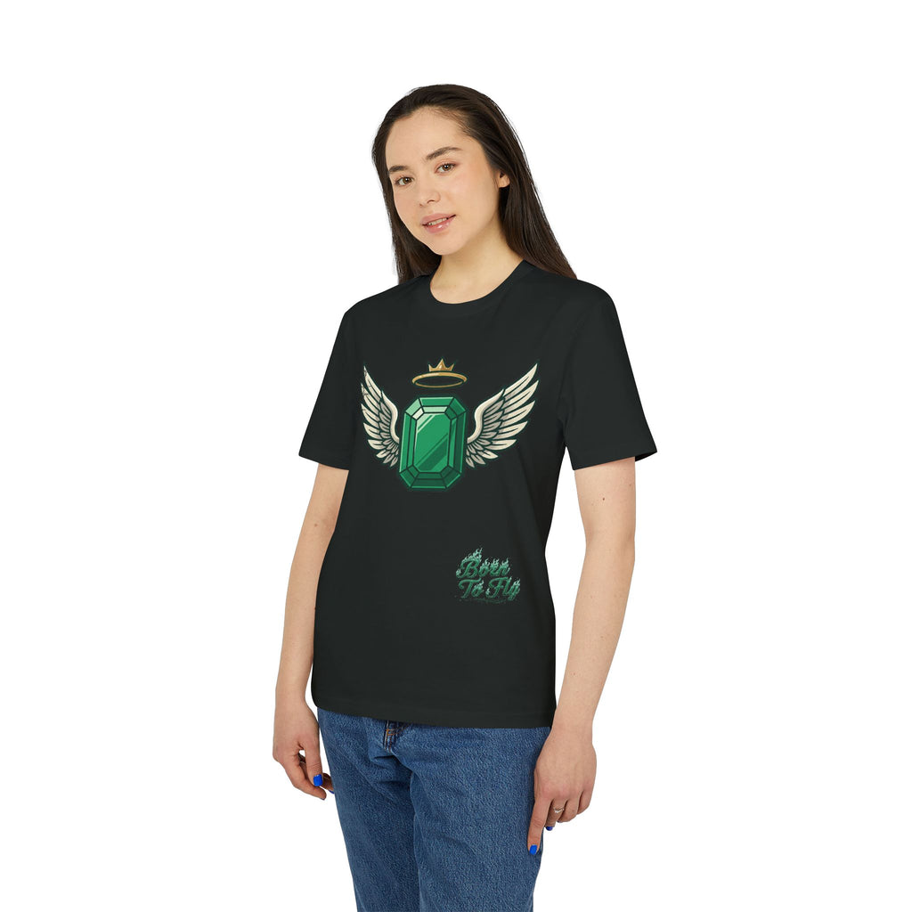 Emerald Flyer T-Shirt — Winged Gem Graphic "Born To Fly"