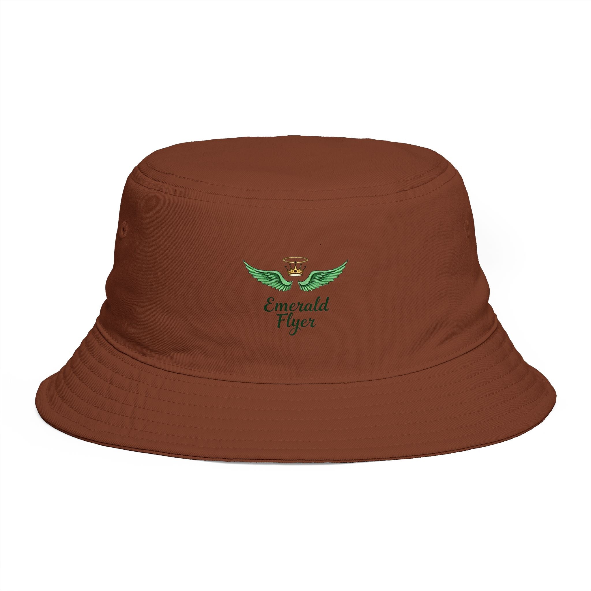 Emerald Tiger Brown Bucket Hat — Embroidered Green Winged Tiger Logo