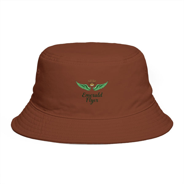 Emerald Tiger Brown Bucket Hat — Embroidered Green Winged Tiger Logo