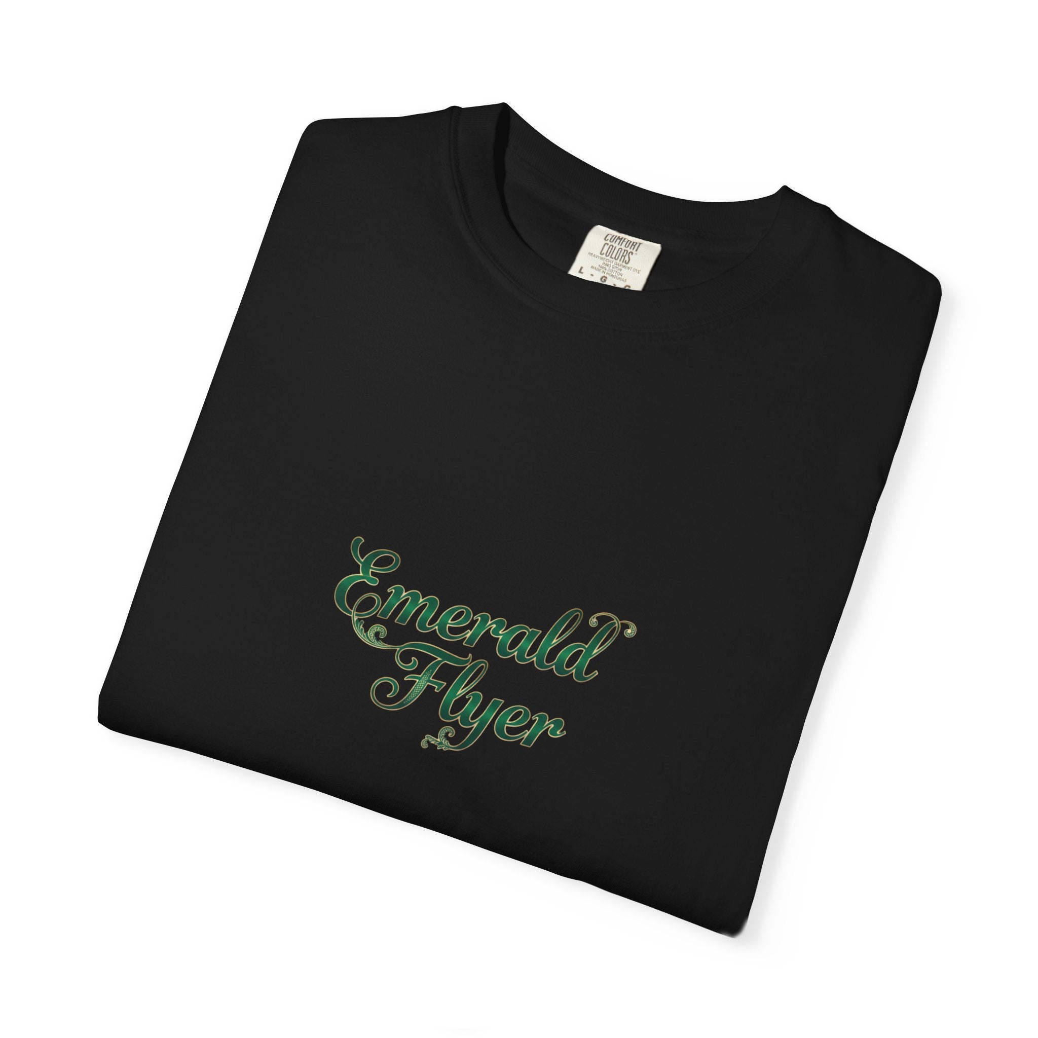 Emerald Flyer T-Shirt — "Born To Fly" Winged Emerald Graphic Tee