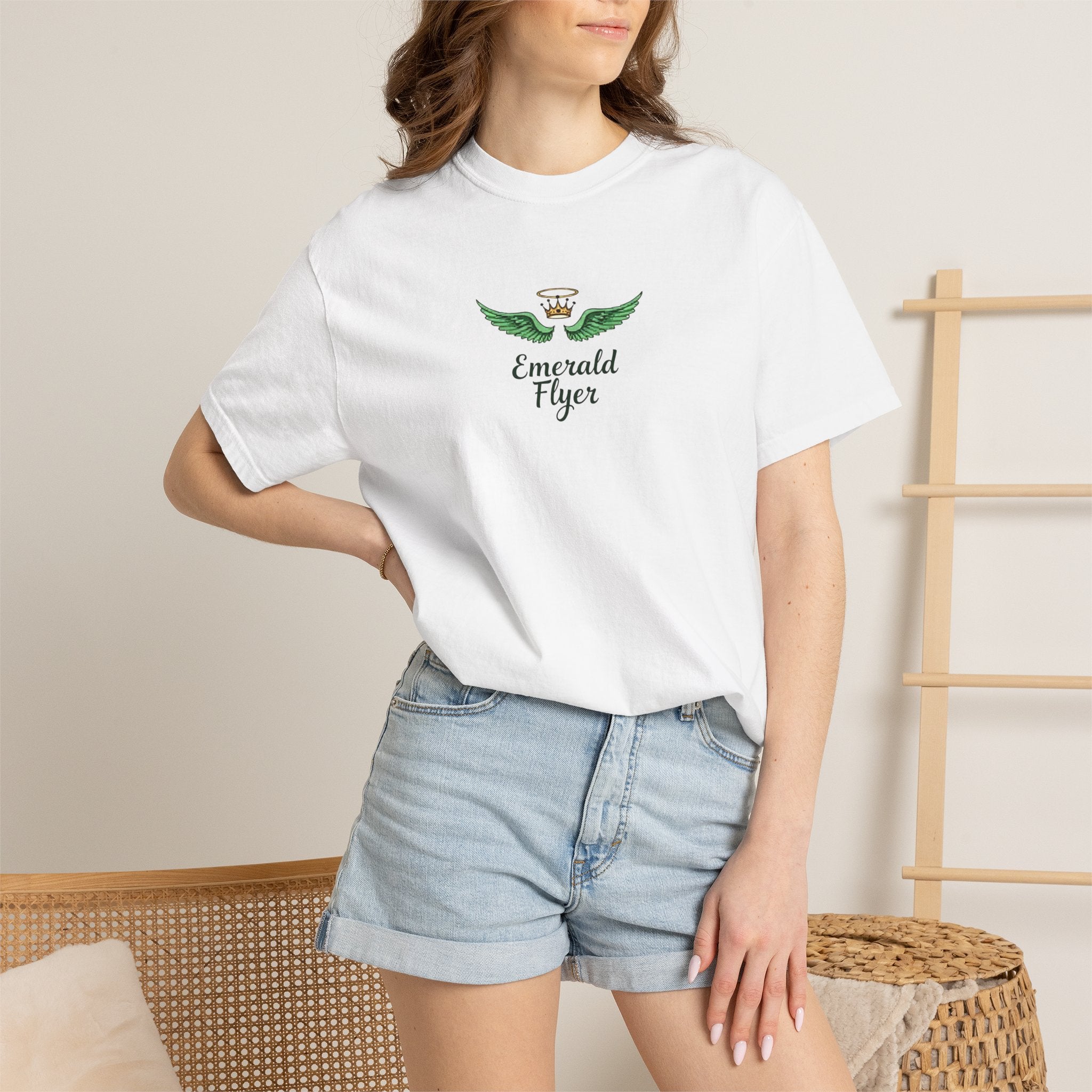Emerald Flyer T-Shirt – 'Born to Fly' Winged Crown Graphic Tee