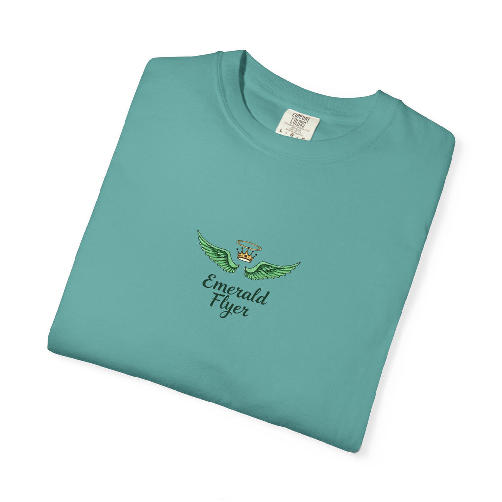 Emerald Tiger T‑Shirt — Green Winged Crown 'Born to Fly' Graphic Tee