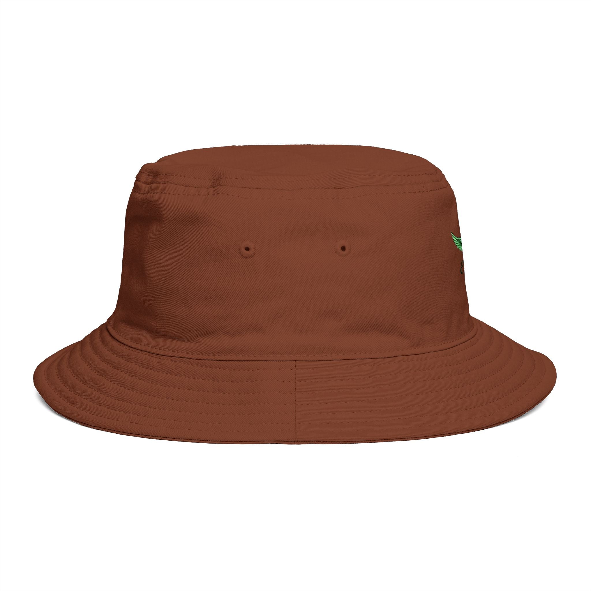 Emerald Tiger Brown Bucket Hat — Embroidered Green Winged Tiger Logo