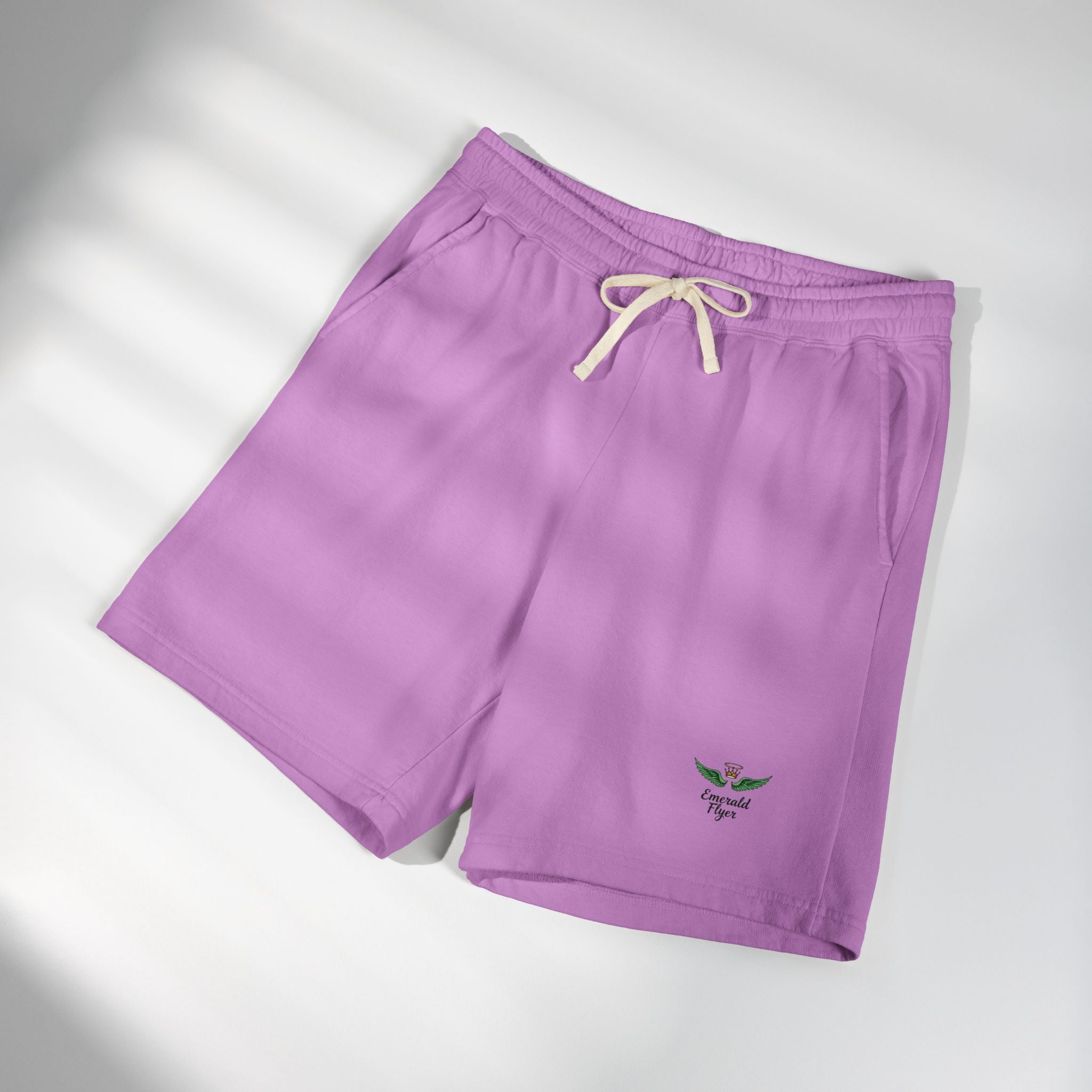 Emerald Flyer Fleece Sweat Shorts — Lightweight Garment-Dyed Lounge Shorts