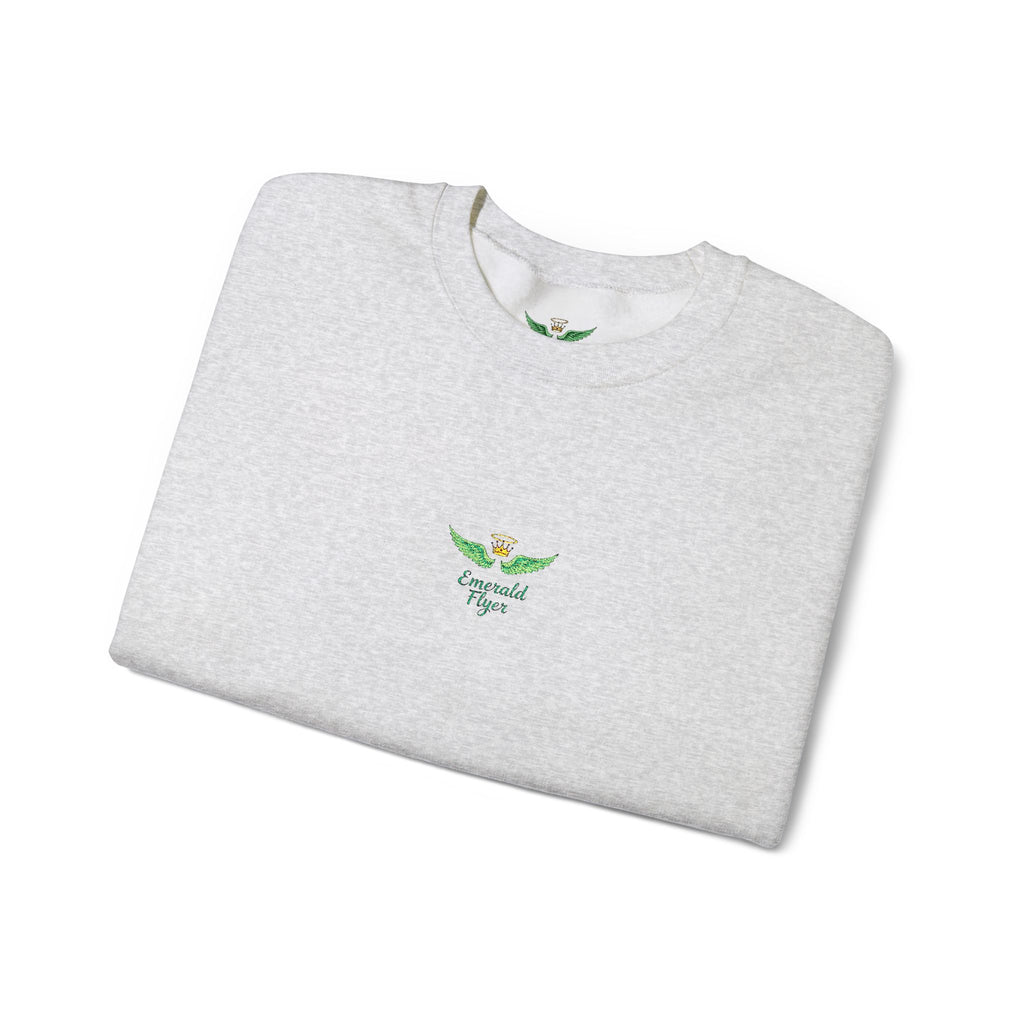 White Crewneck Sweatshirt with Tiny Green Plant Embroidery – “Plant Babe” Minimal Floral Design