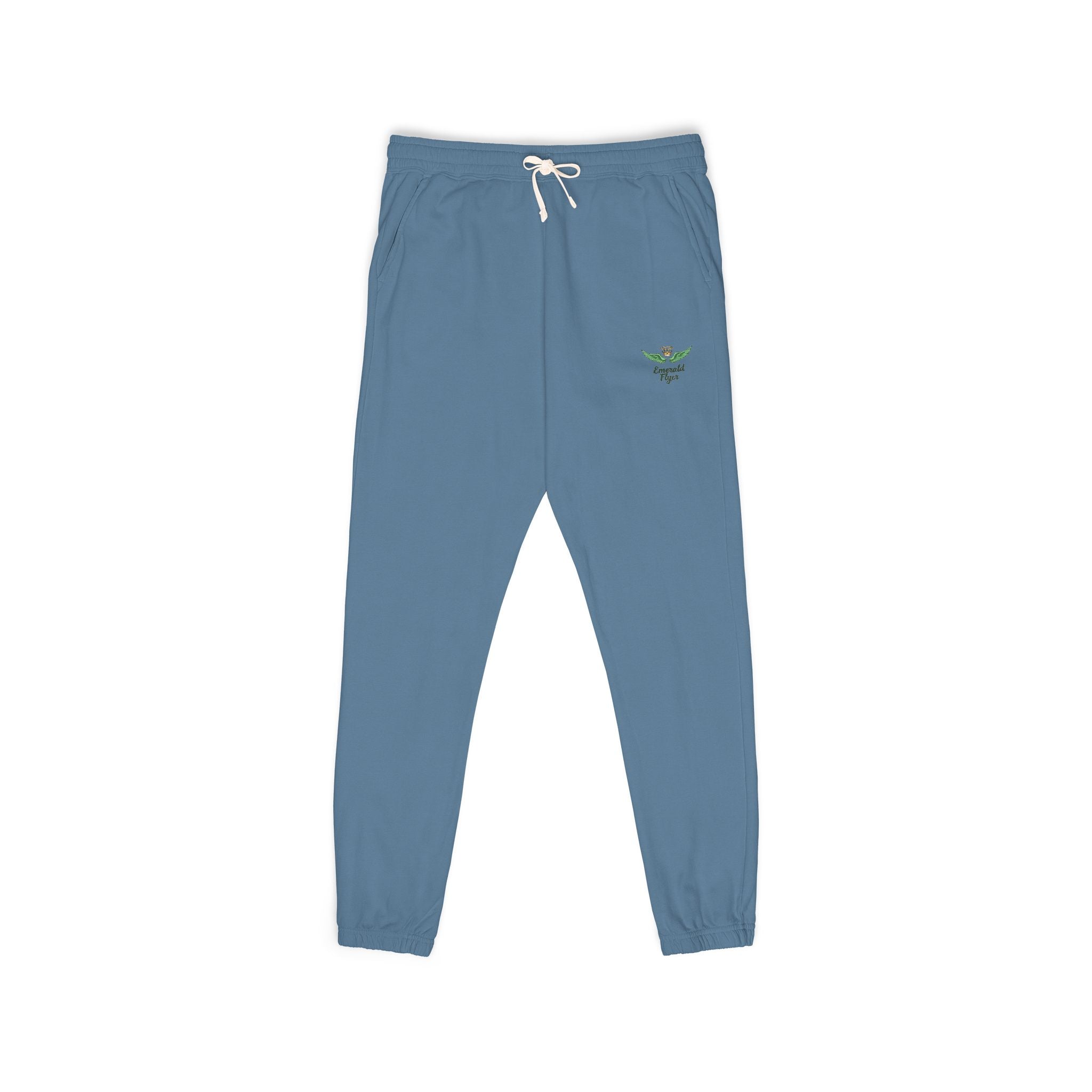Fleece Sweatpants with Green Butterfly Embroidery
