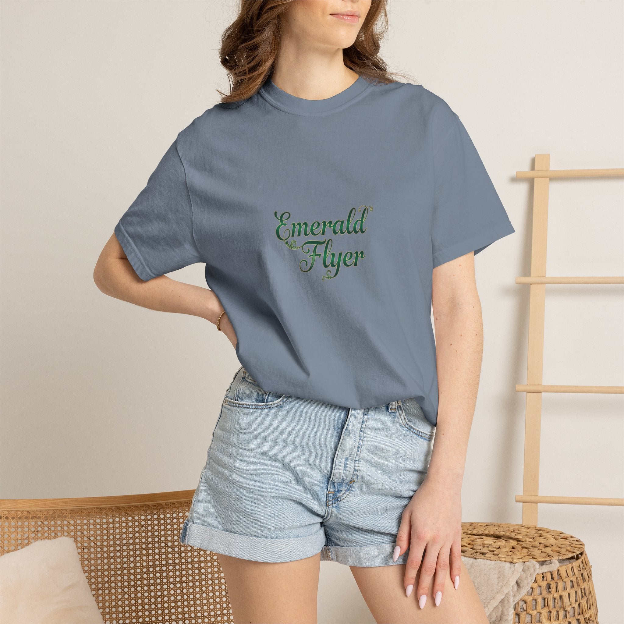Emerald Flyer T-Shirt — "Born To Fly" Winged Emerald Graphic Tee