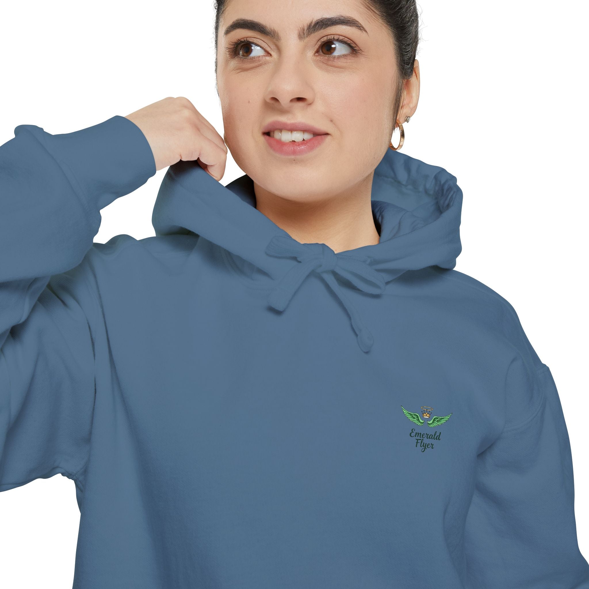 Minimal Plant Logo Hoodie — Small Green Leaf Chest Design