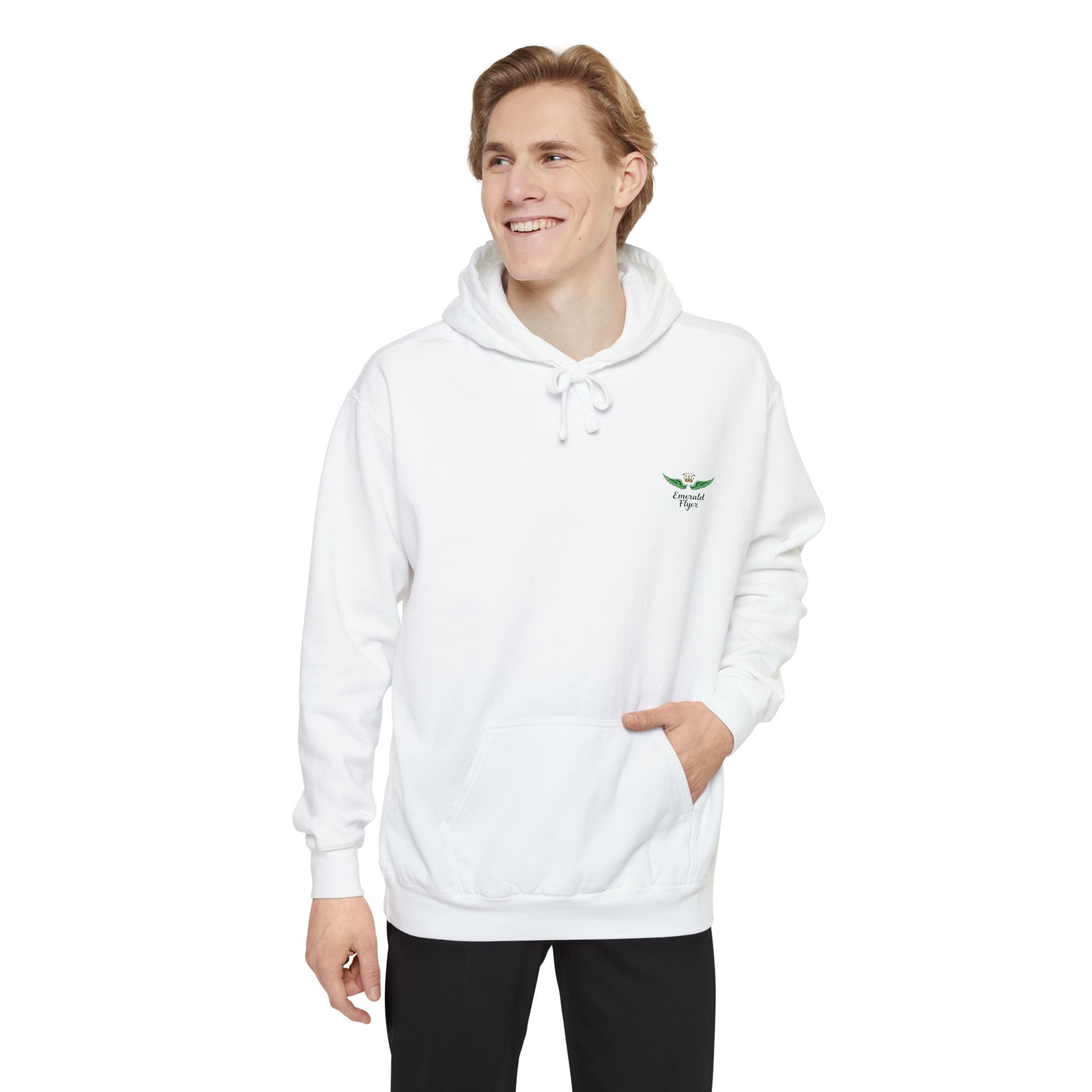 Minimal Plant Logo Hoodie — Small Green Leaf Chest Design