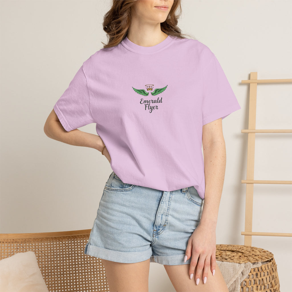 Emerald Tiger T‑Shirt — Green Winged Crown 'Born to Fly' Graphic Tee