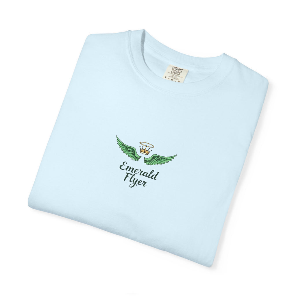 Emerald Tiger T‑Shirt — Green Winged Crown 'Born to Fly' Graphic Tee