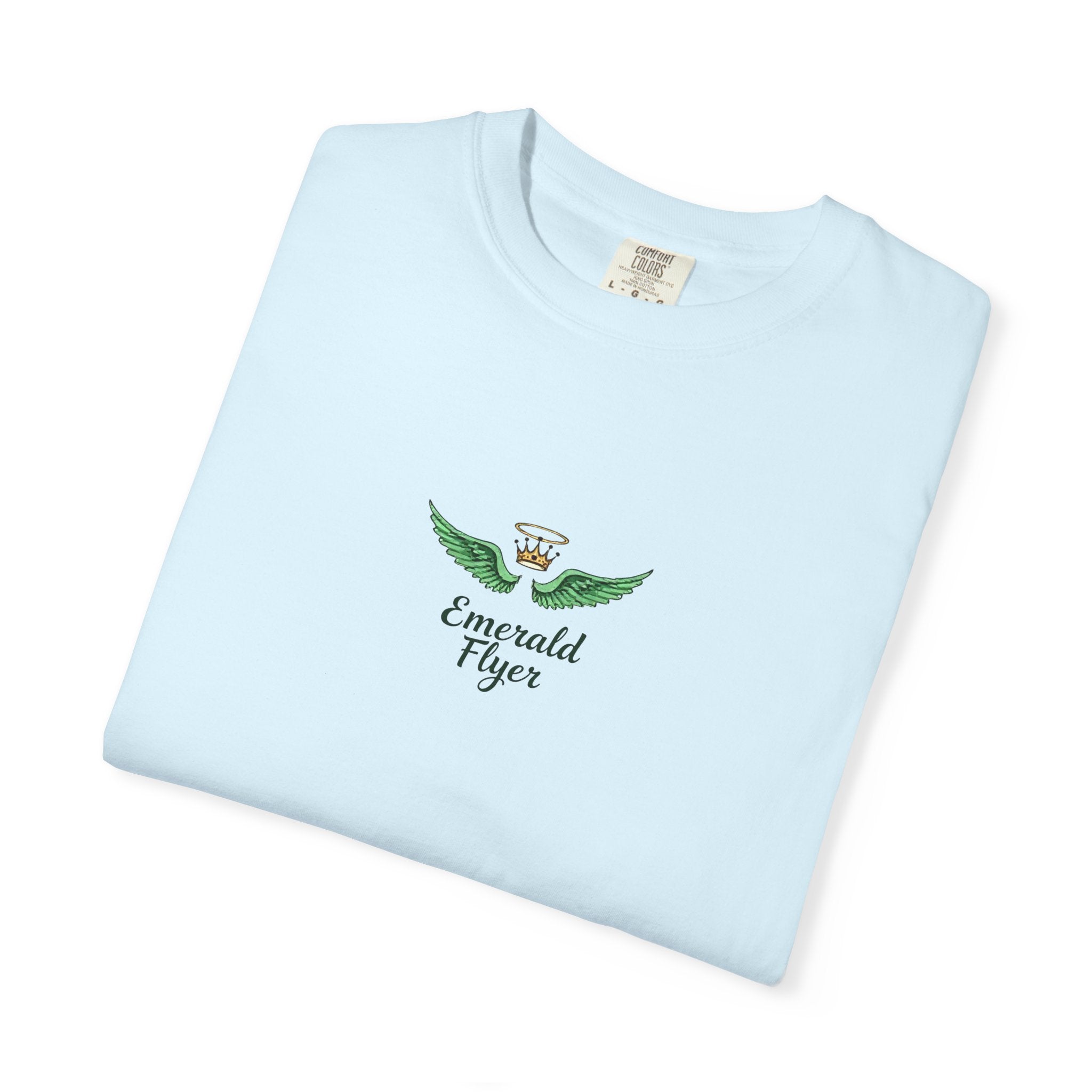 Emerald Tiger T‑Shirt — Green Winged Crown 'Born to Fly' Graphic Tee