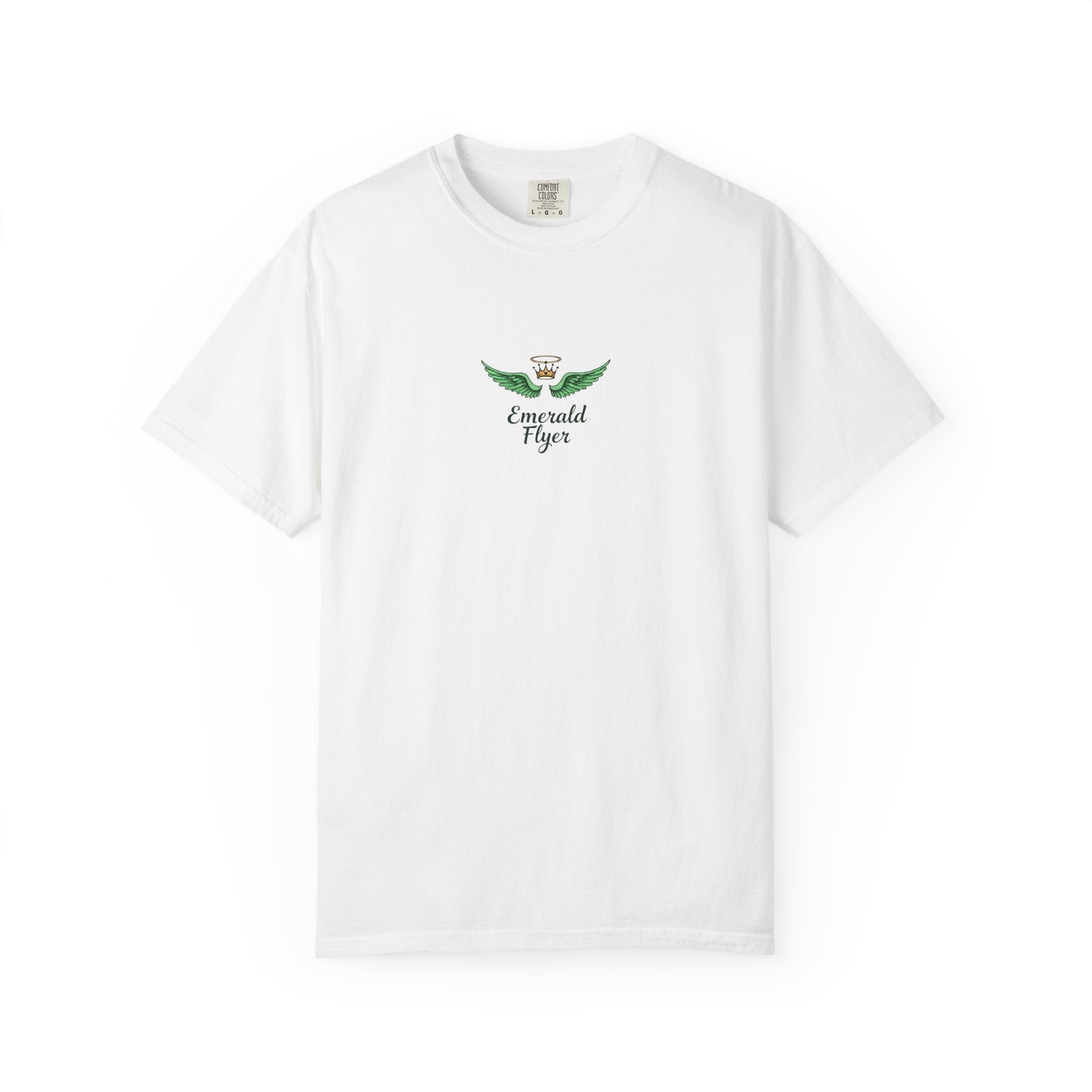 Emerald Tiger T‑Shirt — Green Winged Crown 'Born to Fly' Graphic Tee