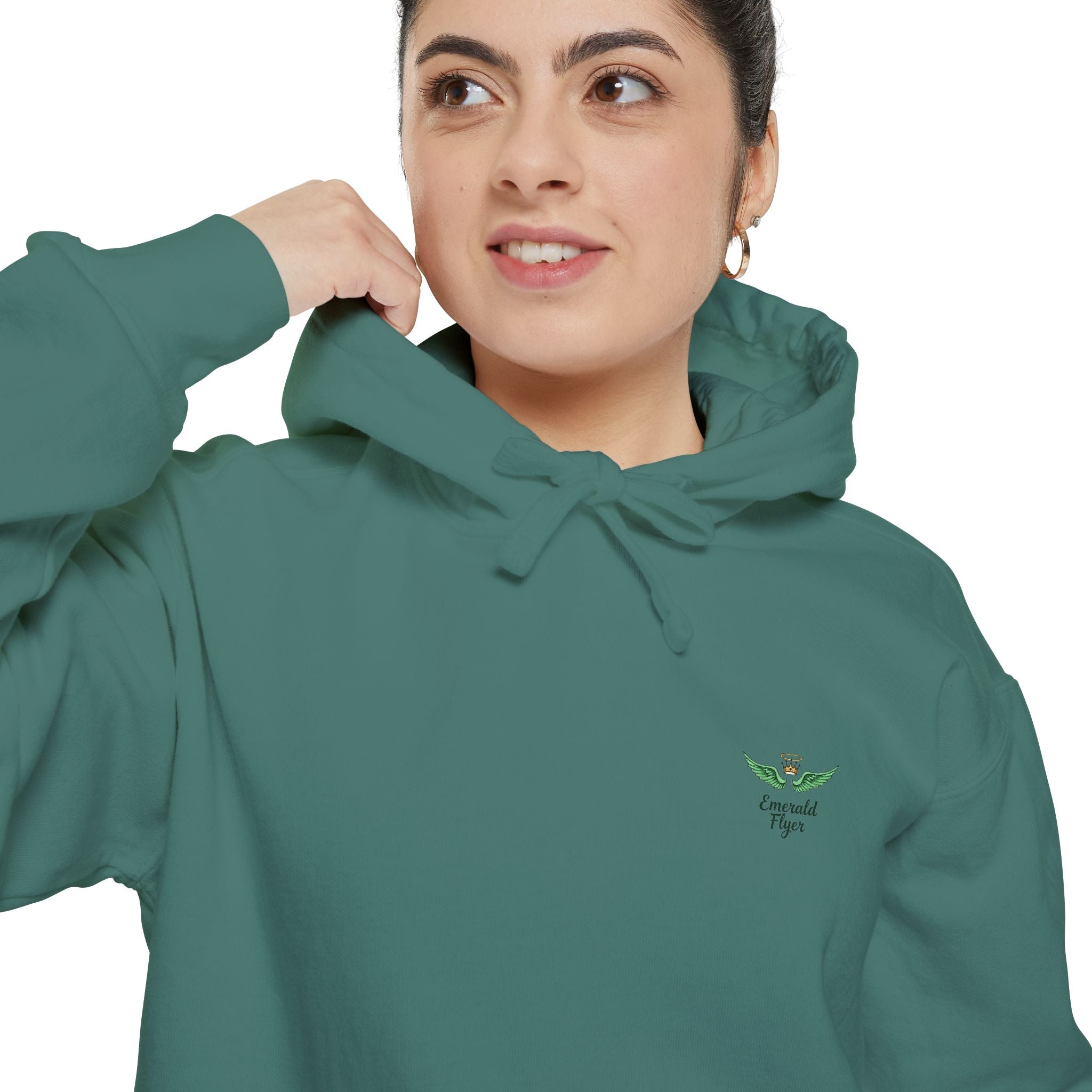 Minimal Plant Logo Hoodie — Small Green Leaf Chest Design