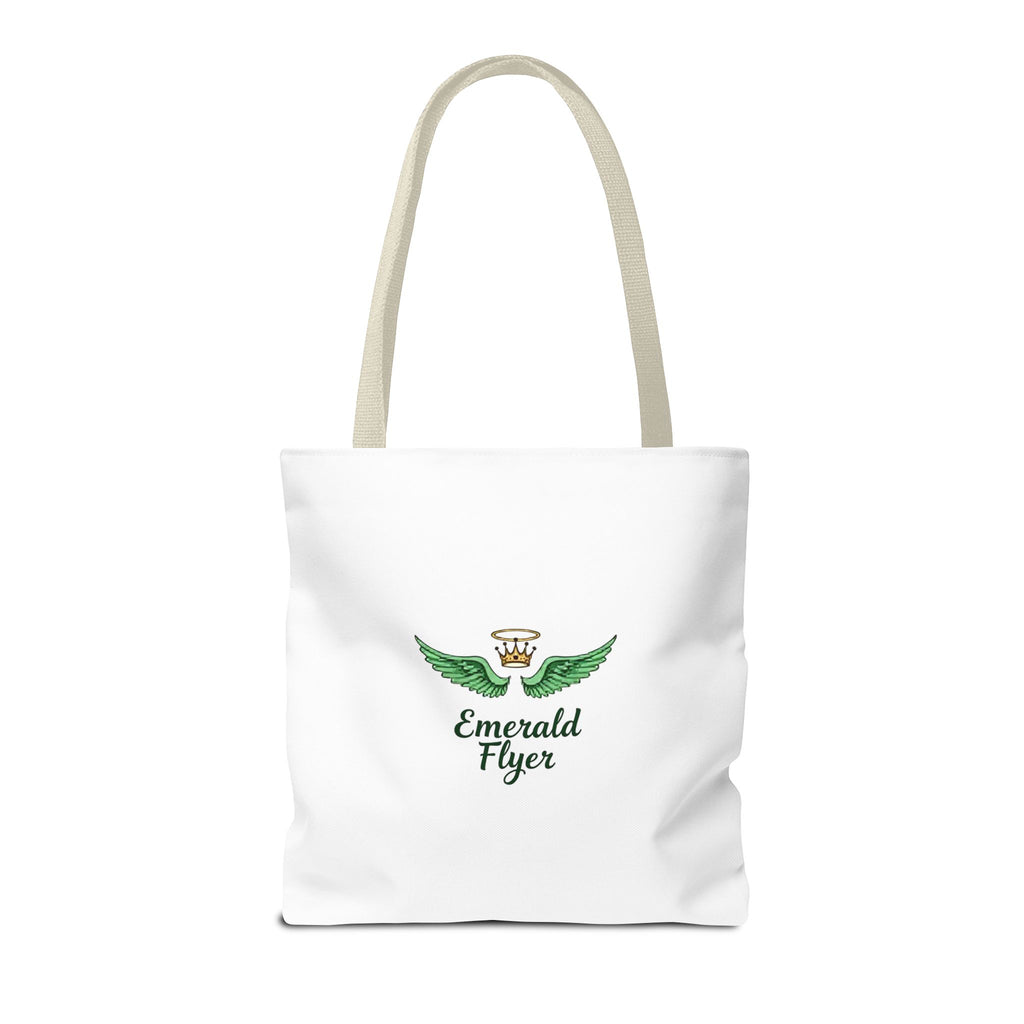 Emerald Wings Tote Bag — "Born to Fly" / "Emerald Flyer" Printed Tote