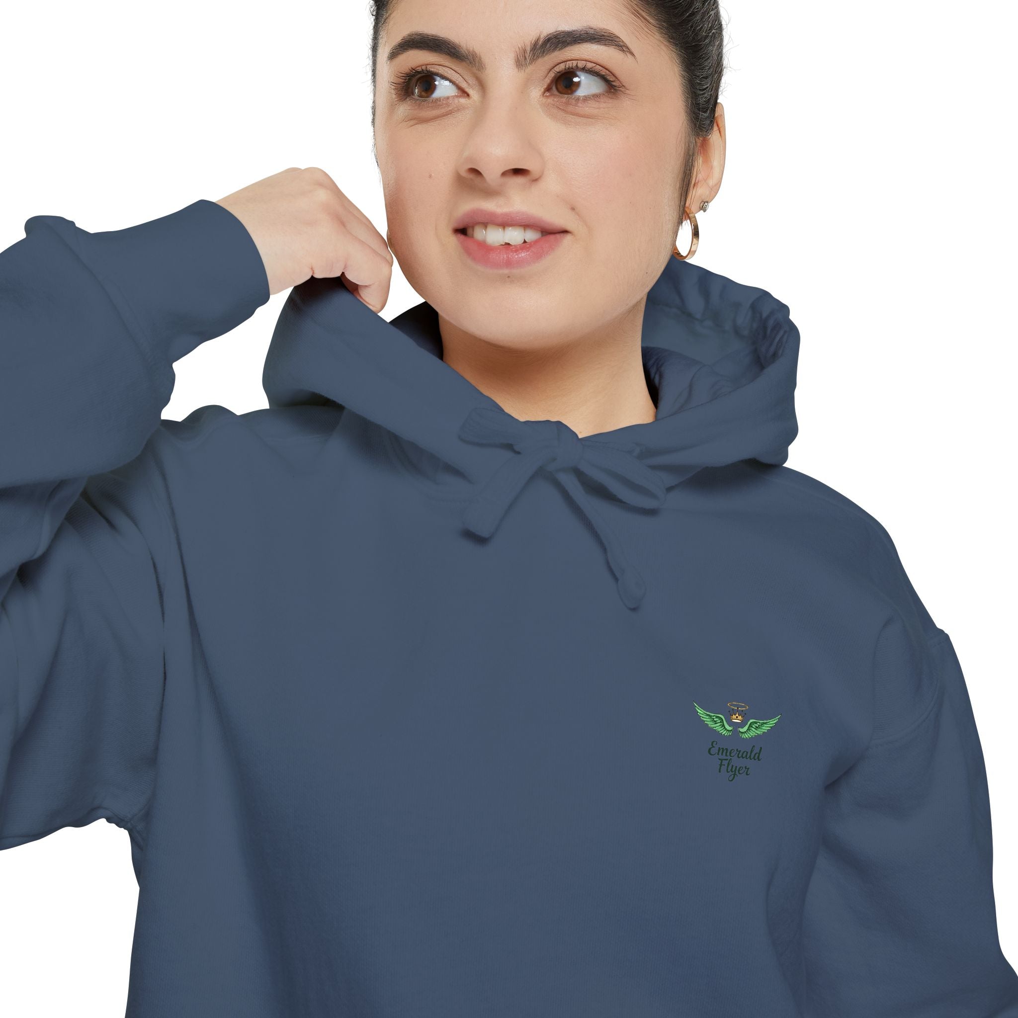 Minimal Plant Logo Hoodie — Small Green Leaf Chest Design