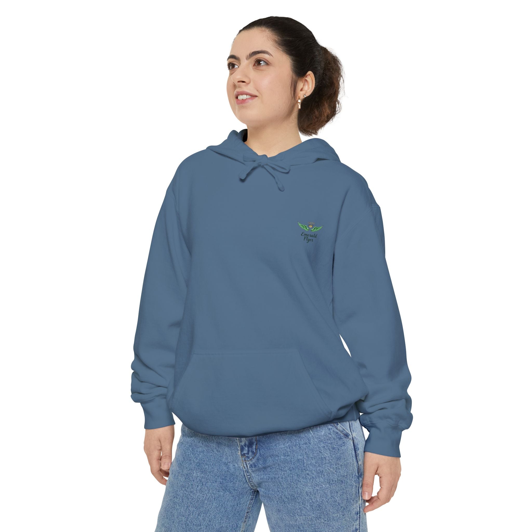 Minimal Plant Logo Hoodie — Small Green Leaf Chest Design