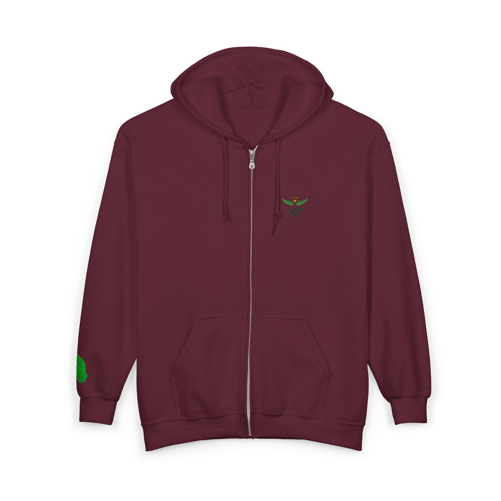 Emerald Flyer feather cuff zip hoodie