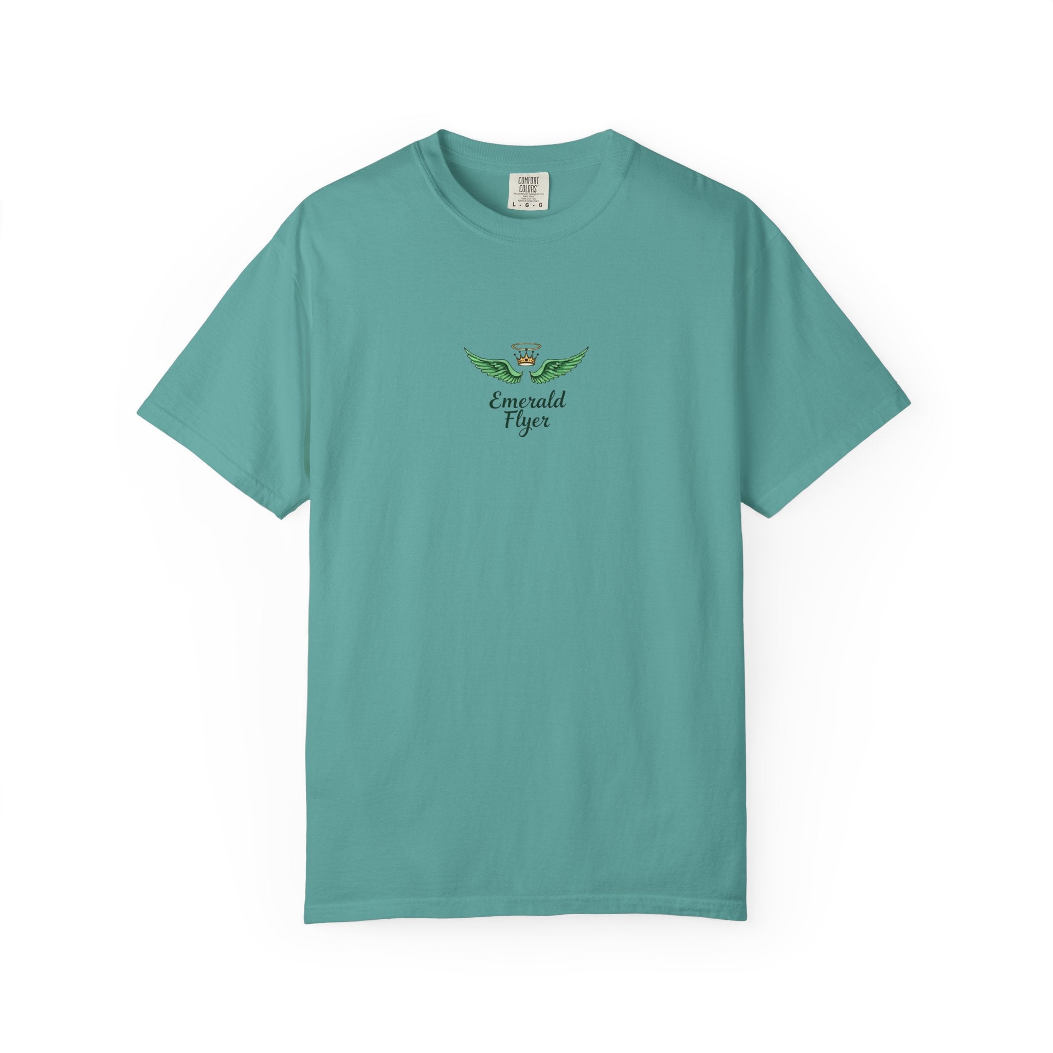 Emerald Tiger T‑Shirt — Green Winged Crown 'Born to Fly' Graphic Tee
