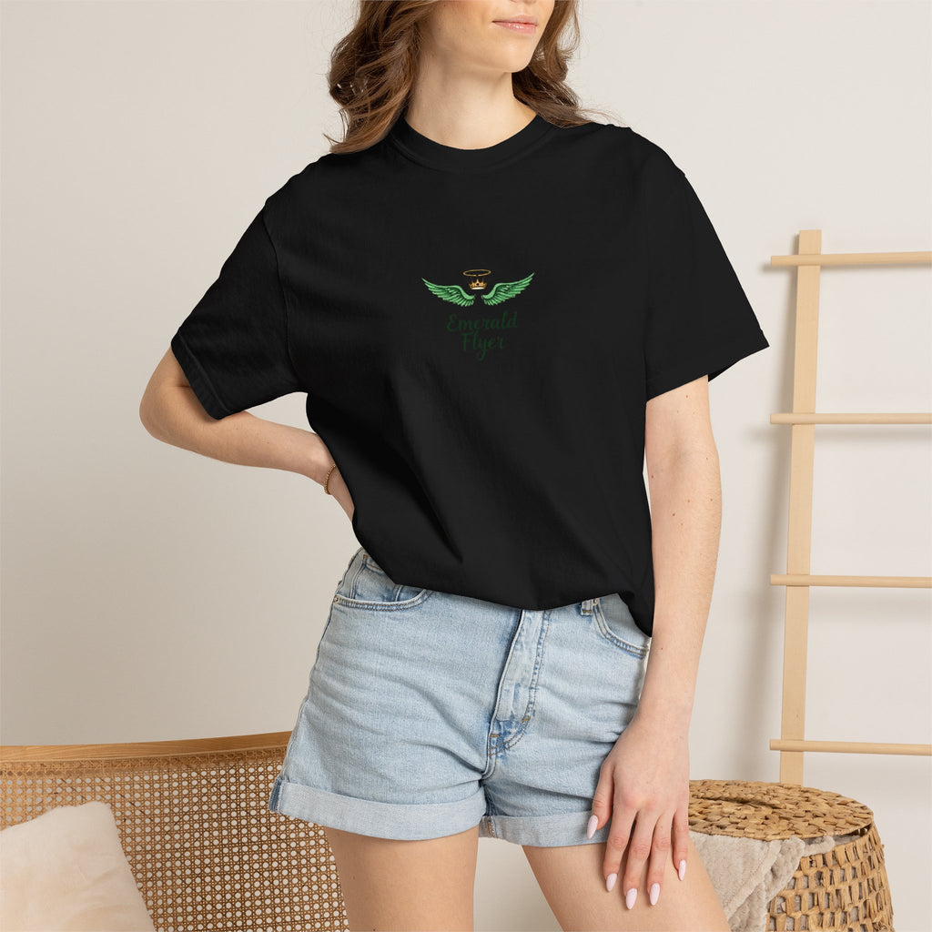 Emerald Tiger T‑Shirt — Green Winged Crown 'Born to Fly' Graphic Tee