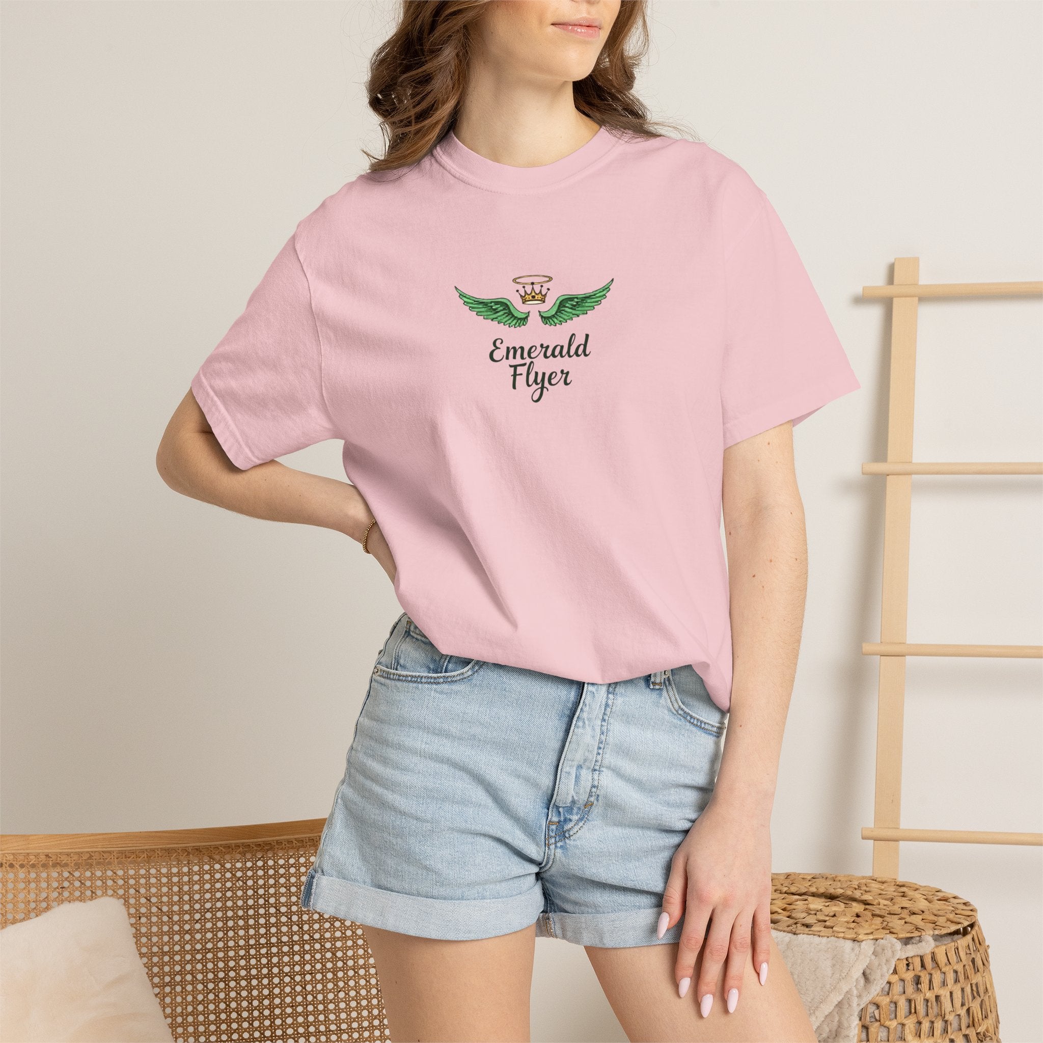 Emerald Flyer T-Shirt – 'Born to Fly' Winged Crown Graphic Tee
