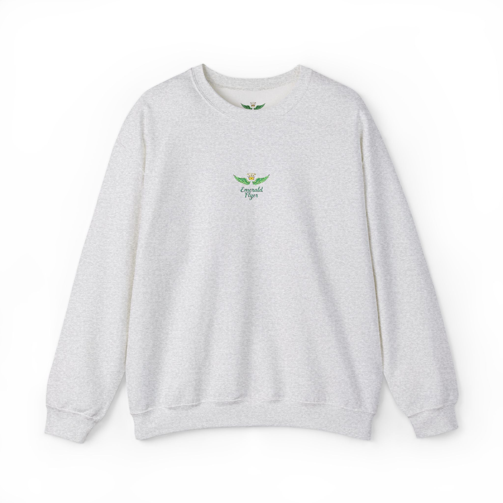 White Crewneck Sweatshirt with Tiny Green Plant Embroidery – “Plant Babe” Minimal Floral Design