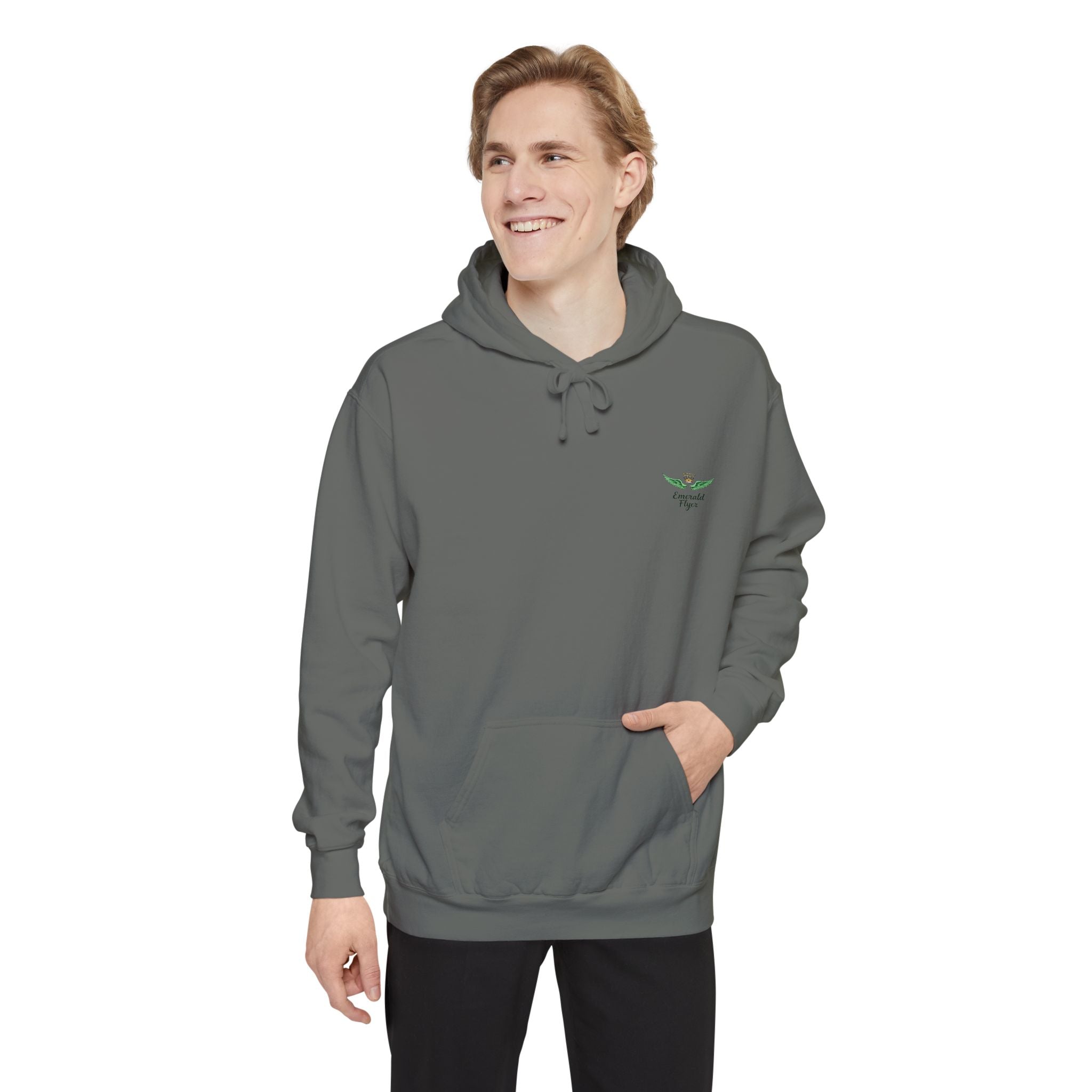 Minimal Plant Logo Hoodie — Small Green Leaf Chest Design