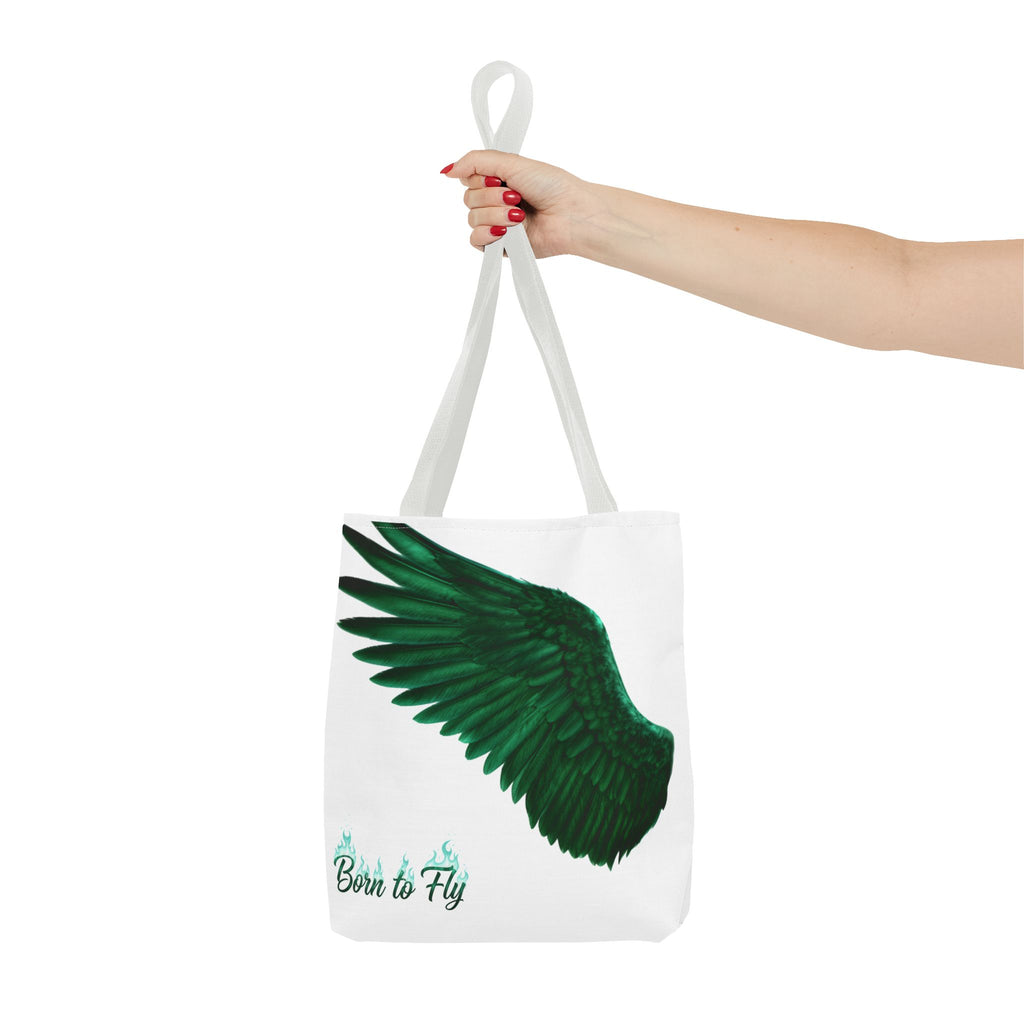 Emerald Wings Tote Bag — "Born to Fly" / "Emerald Flyer" Printed Tote
