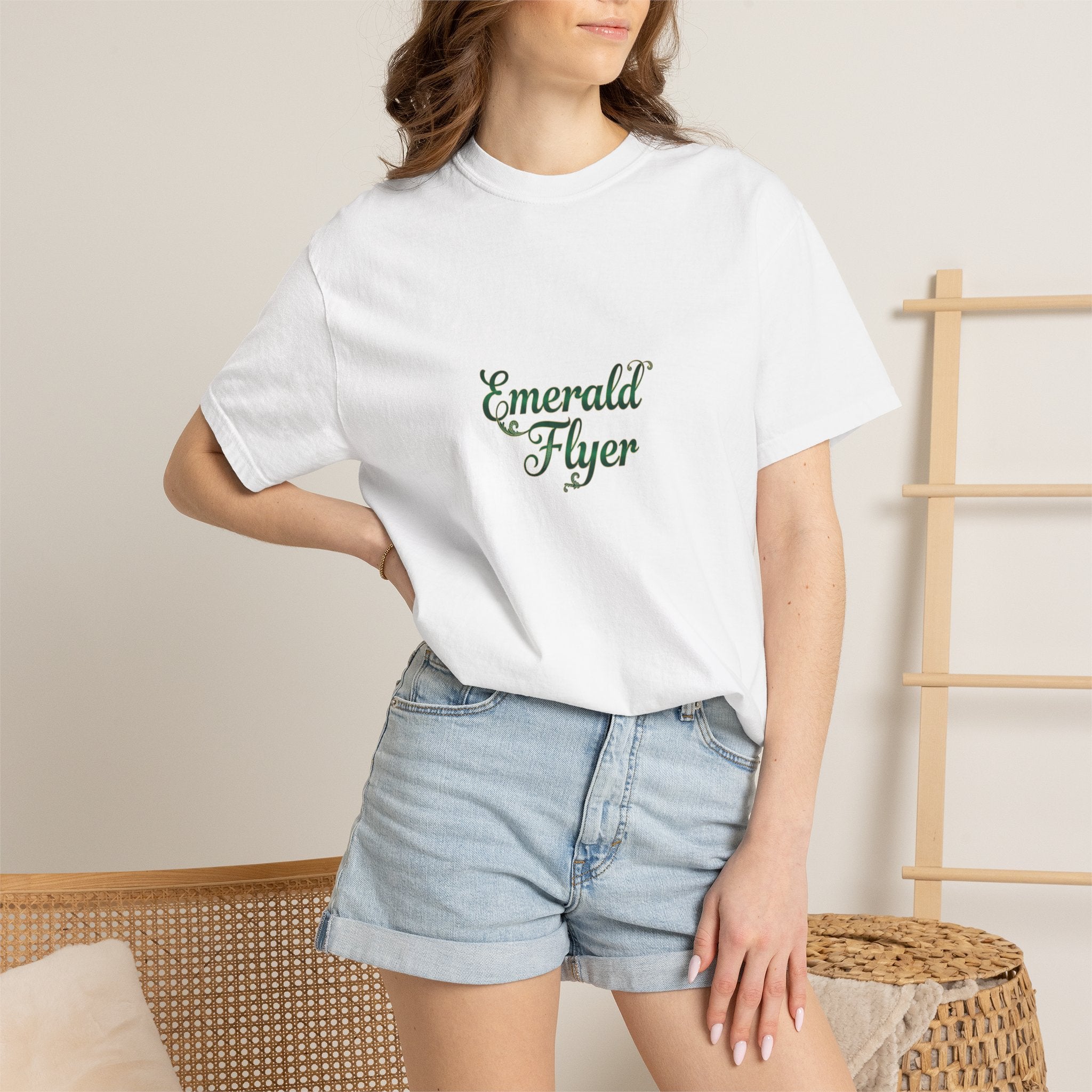 Emerald Flyer T-Shirt — "Born To Fly" Winged Emerald Graphic Tee