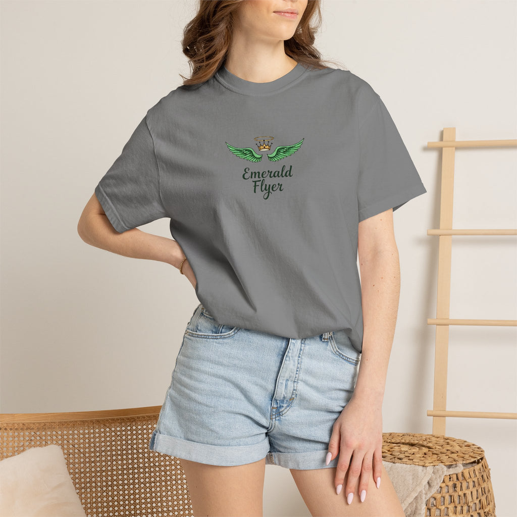 Emerald Flyer T-Shirt – 'Born to Fly' Winged Crown Graphic Tee