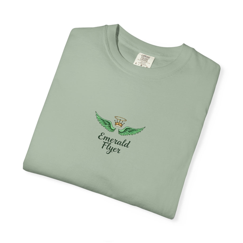 Emerald Tiger T‑Shirt — Green Winged Crown 'Born to Fly' Graphic Tee