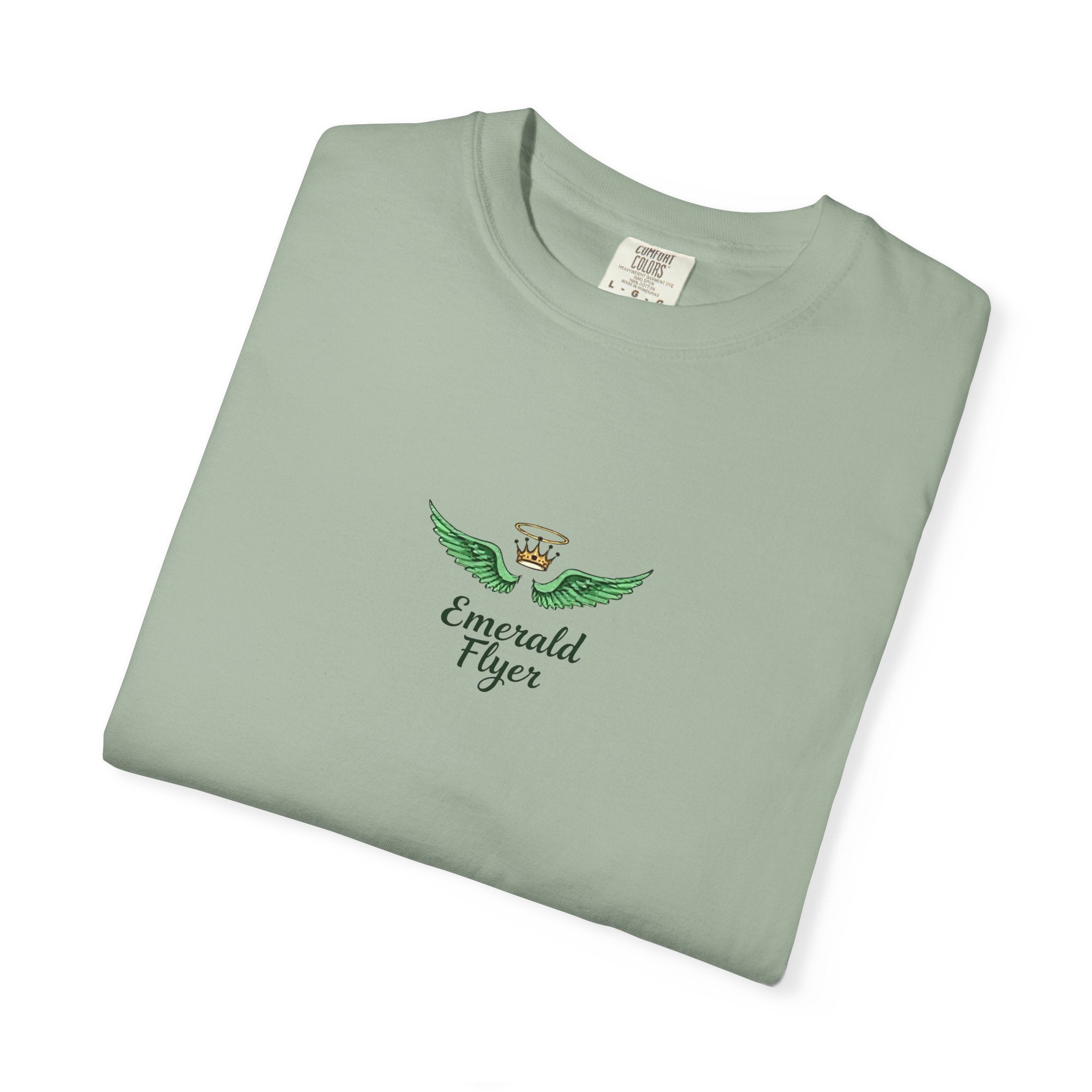 Emerald Tiger T‑Shirt — Green Winged Crown 'Born to Fly' Graphic Tee