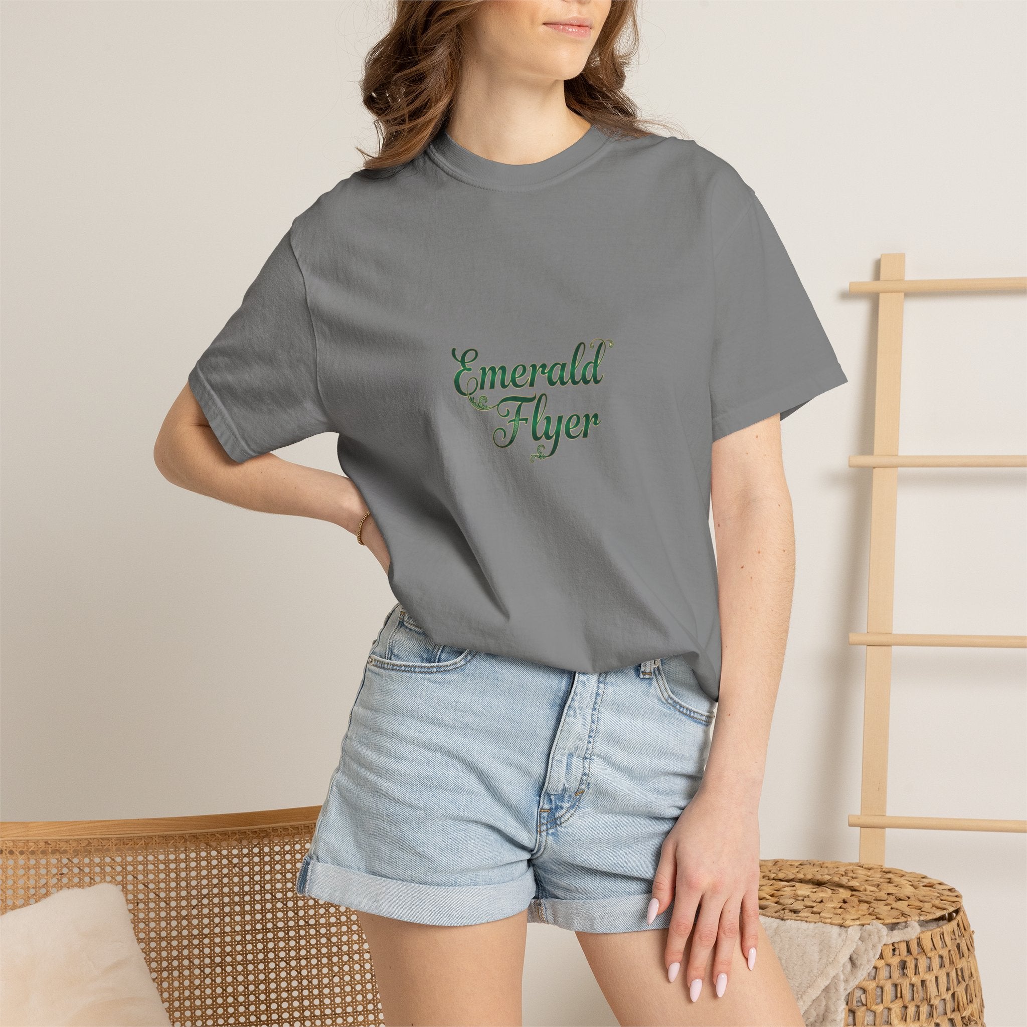 Emerald Flyer T-Shirt — "Born To Fly" Winged Emerald Graphic Tee