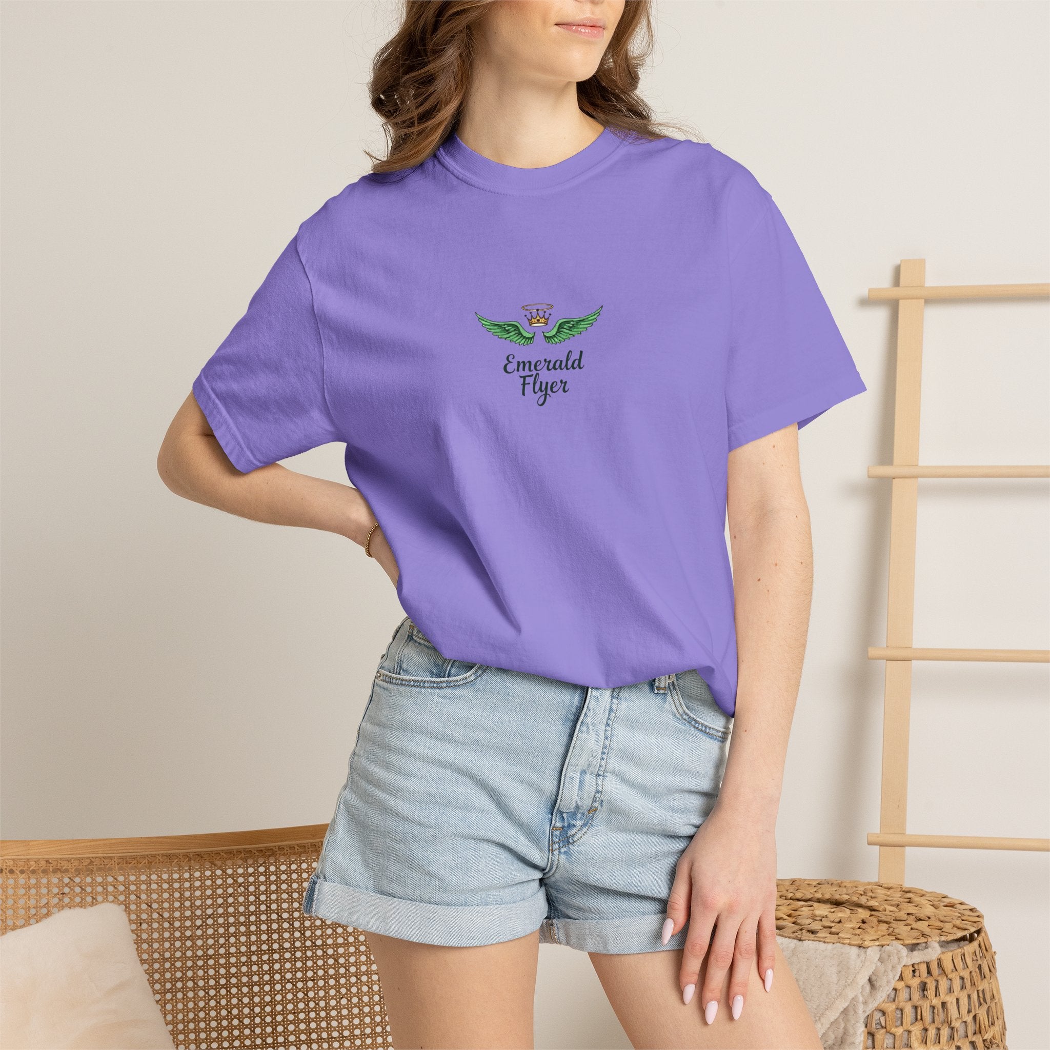 Emerald Tiger T‑Shirt — Green Winged Crown 'Born to Fly' Graphic Tee